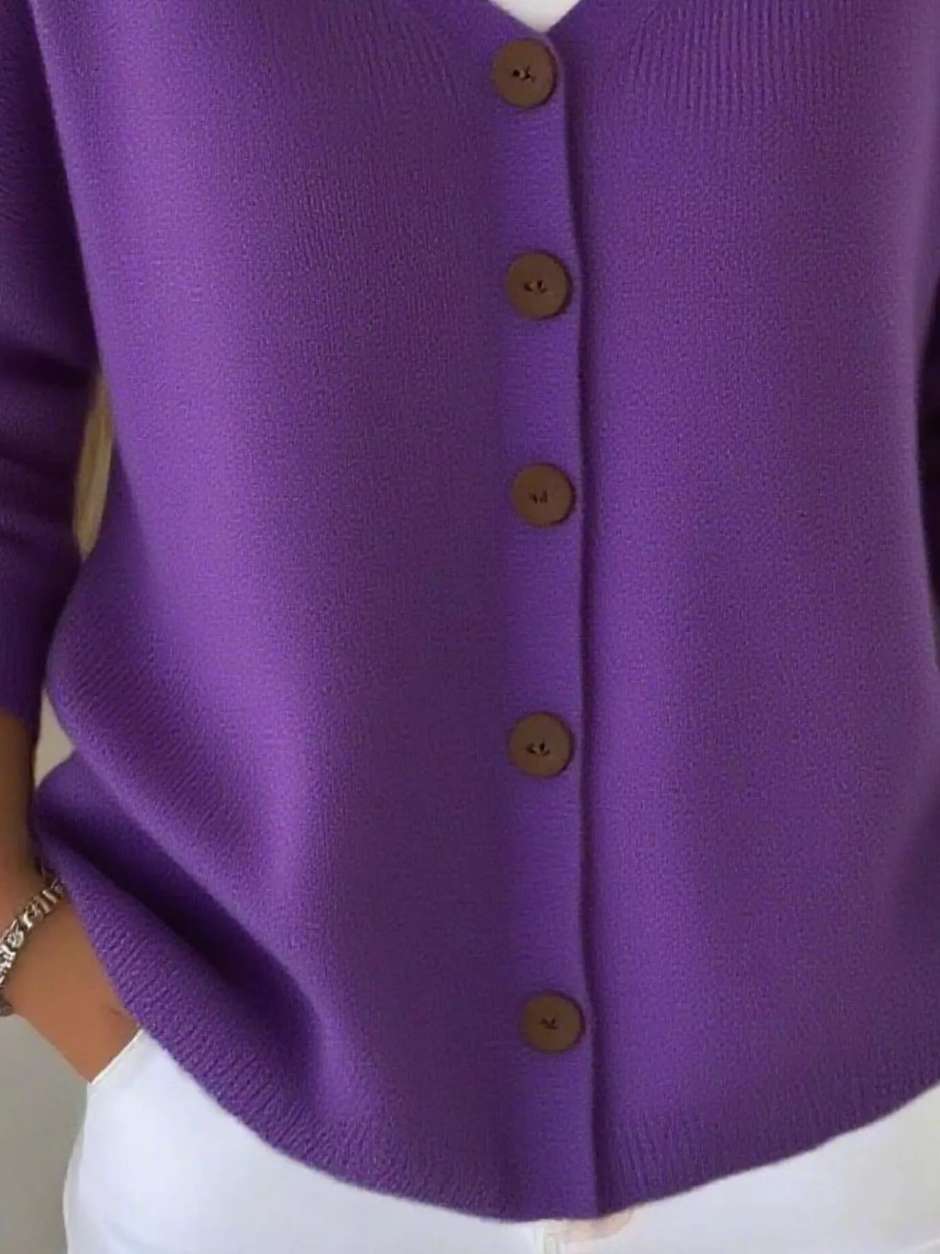 Fashorio Full Size Button-Front V-Neck Cardigan Plus Size