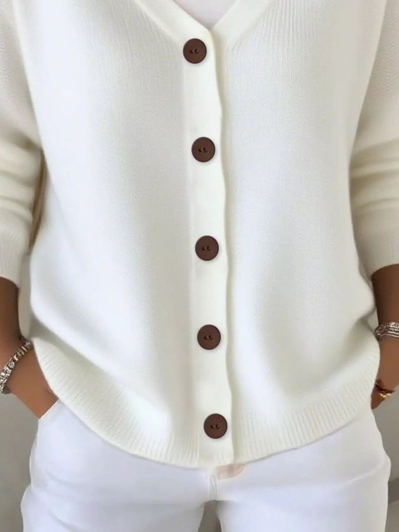 Fashorio Full Size Button-Front V-Neck Cardigan Plus Size