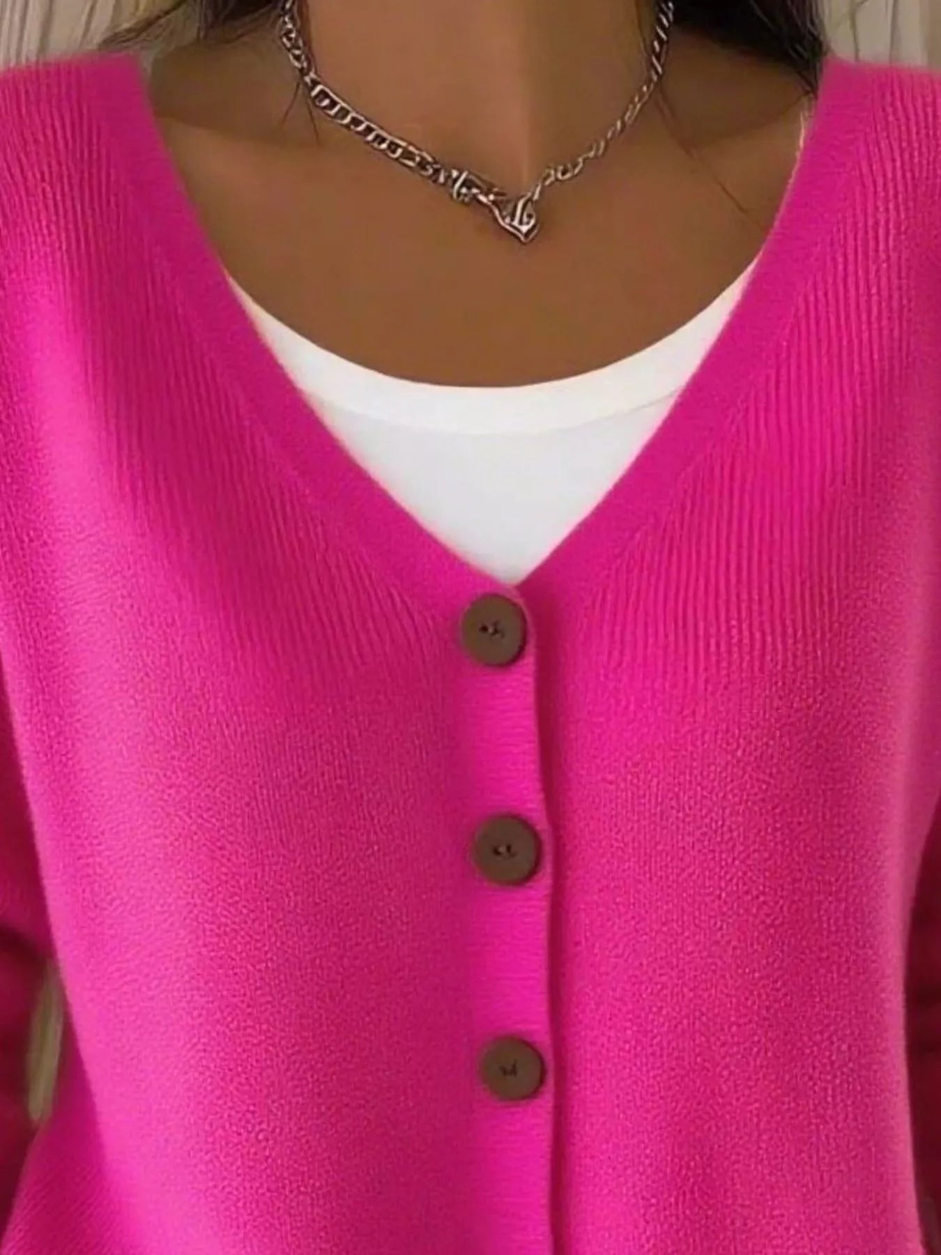 Fashorio Full Size Button-Front V-Neck Cardigan Plus Size