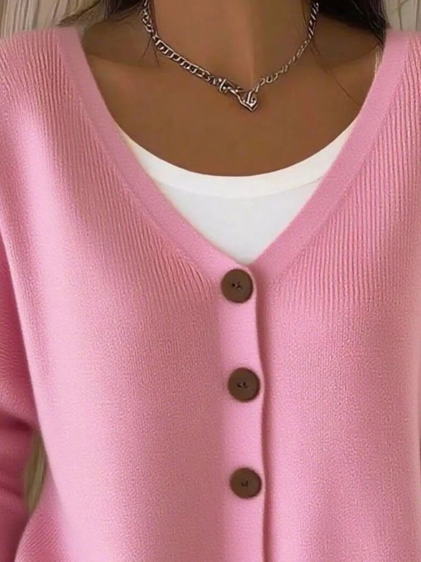 Fashorio Full Size Button-Front V-Neck Cardigan Plus Size