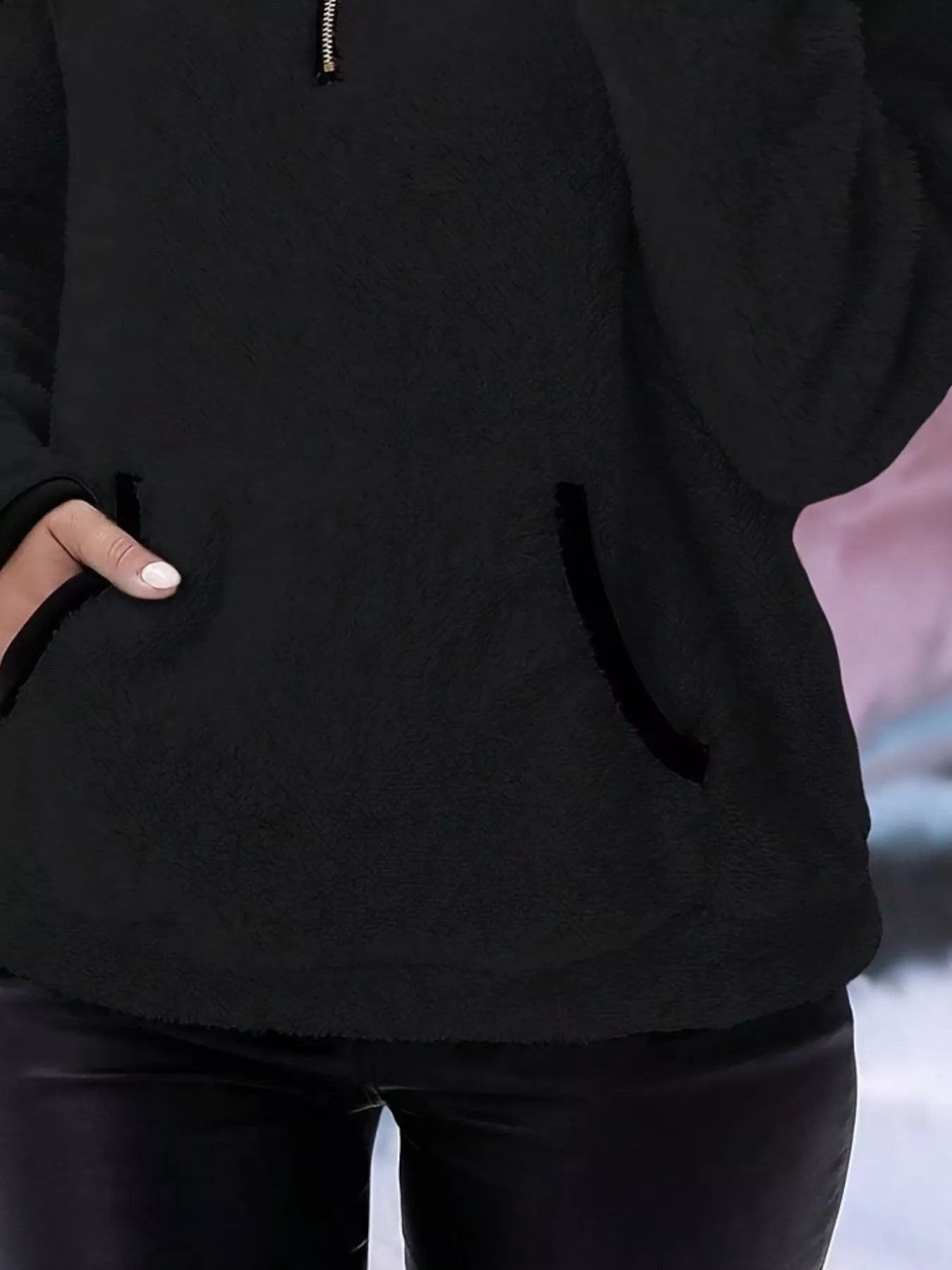 Fashorio Full Size Cozy Fleece Quarter Zip Long Sleeve Sweatshirt Plus Size