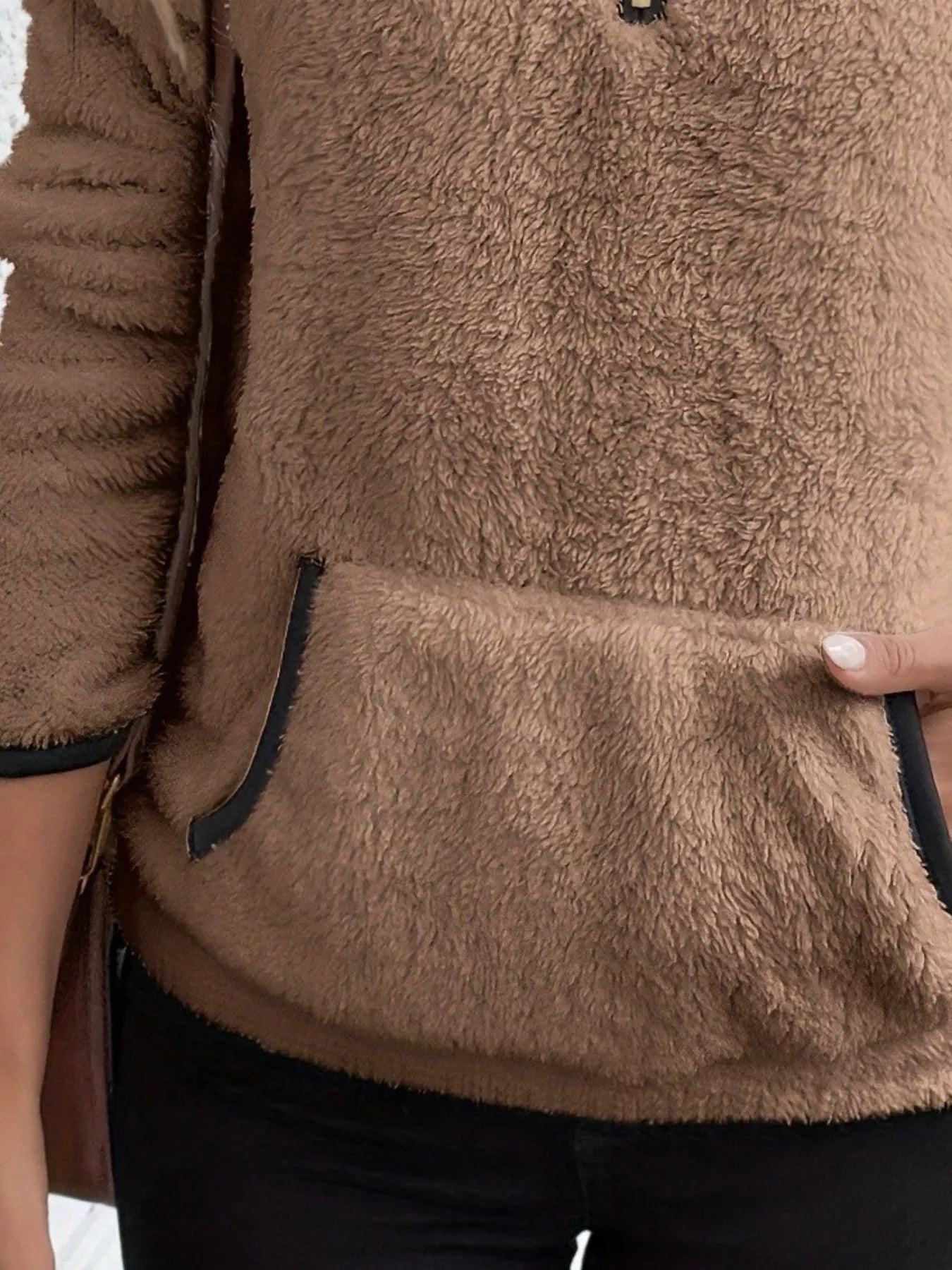 Fashorio Full Size Cozy Fleece Quarter Zip Long Sleeve Sweatshirt Plus Size