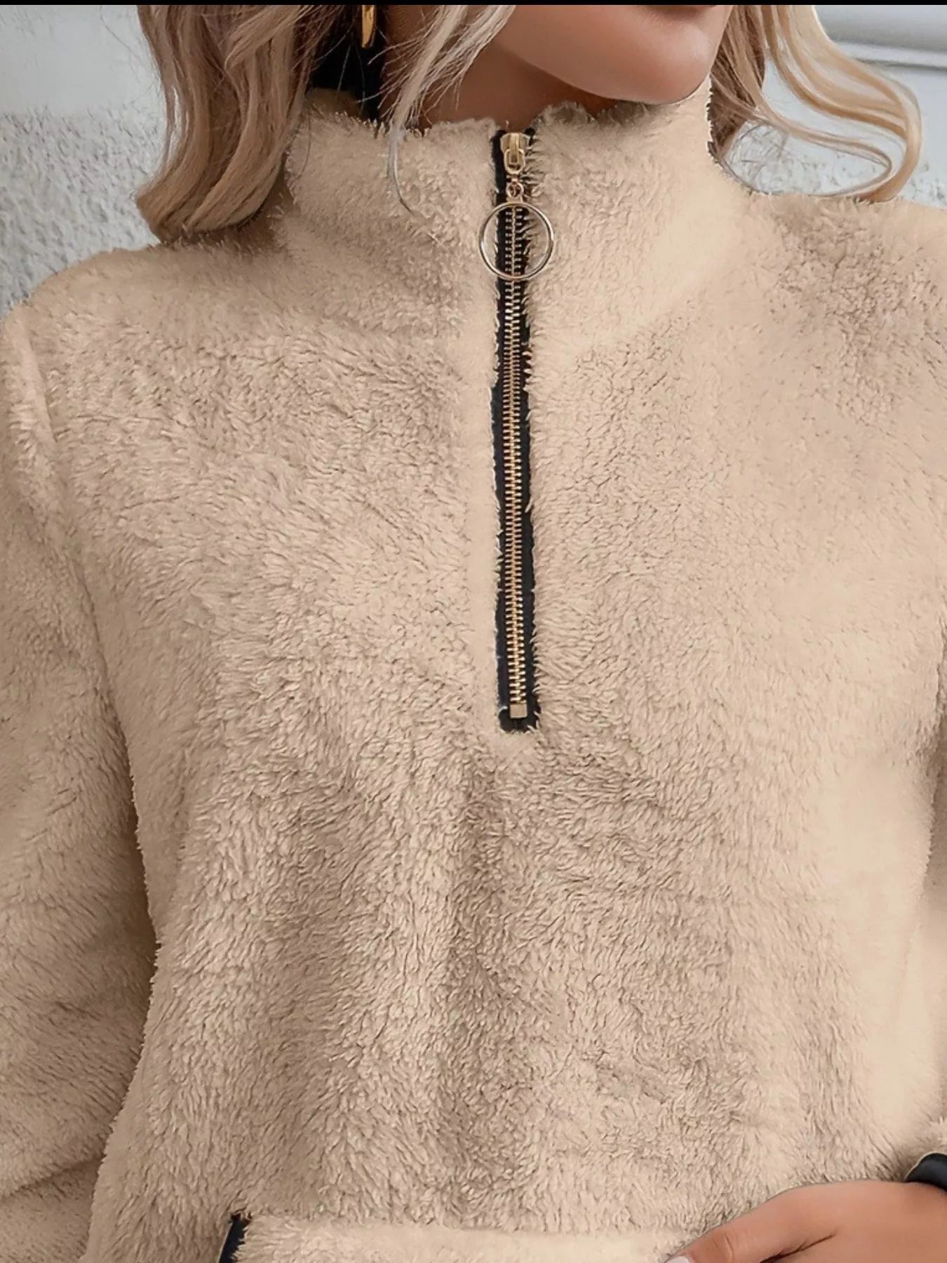 Fashorio Full Size Cozy Fleece Quarter Zip Long Sleeve Sweatshirt Plus Size