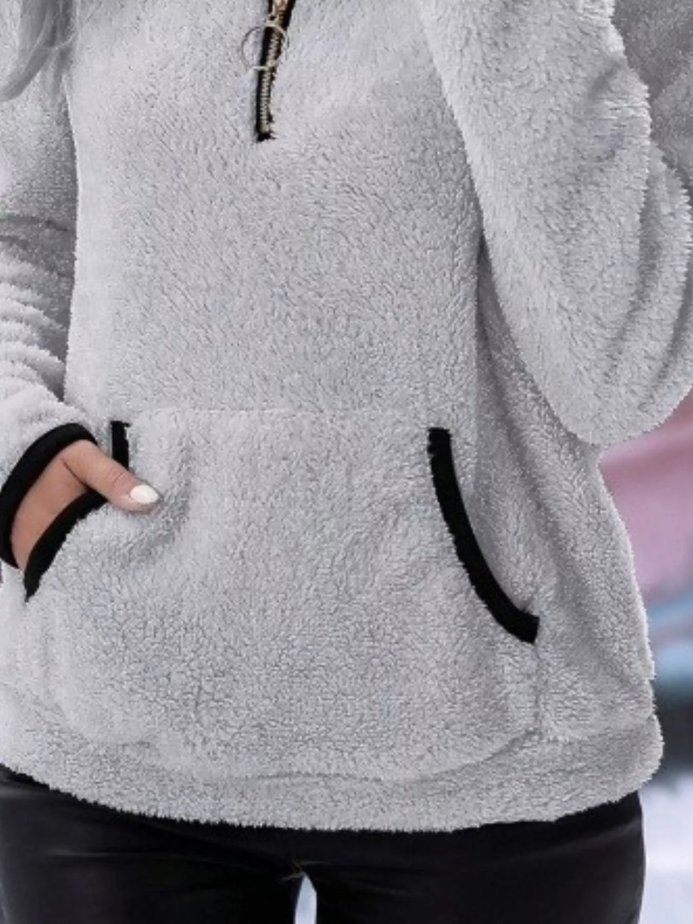 Fashorio Full Size Cozy Fleece Quarter Zip Long Sleeve Sweatshirt Plus Size