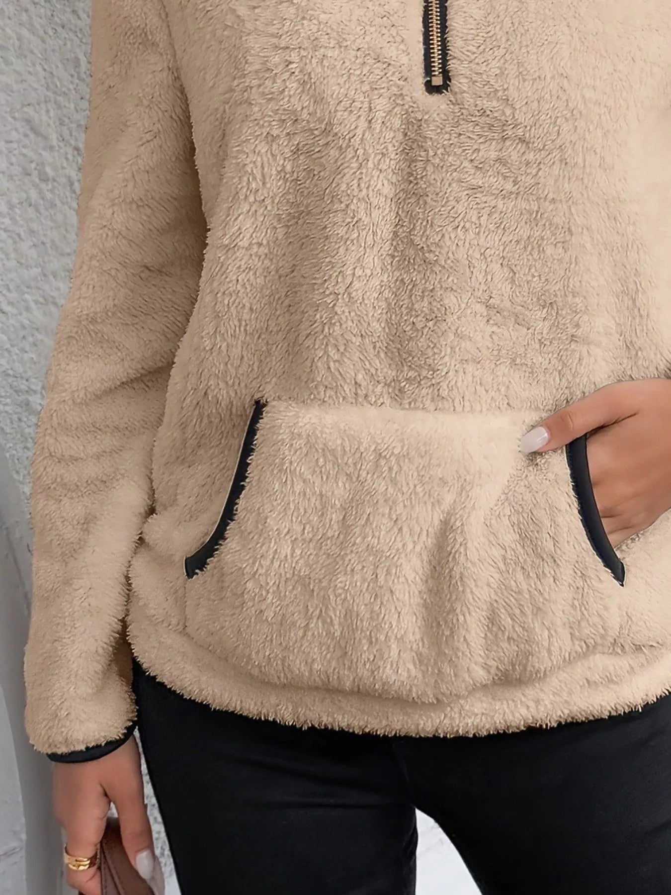 Fashorio Full Size Cozy Fleece Quarter Zip Long Sleeve Sweatshirt Plus Size