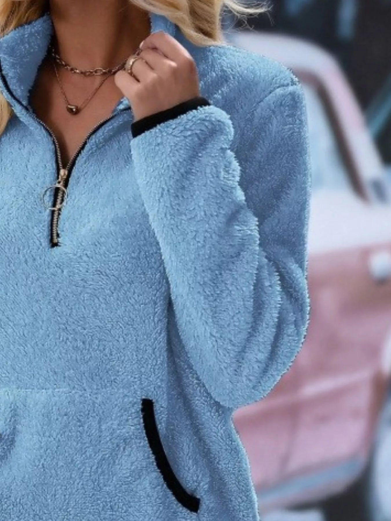 Fashorio Full Size Cozy Fleece Quarter Zip Long Sleeve Sweatshirt Plus Size