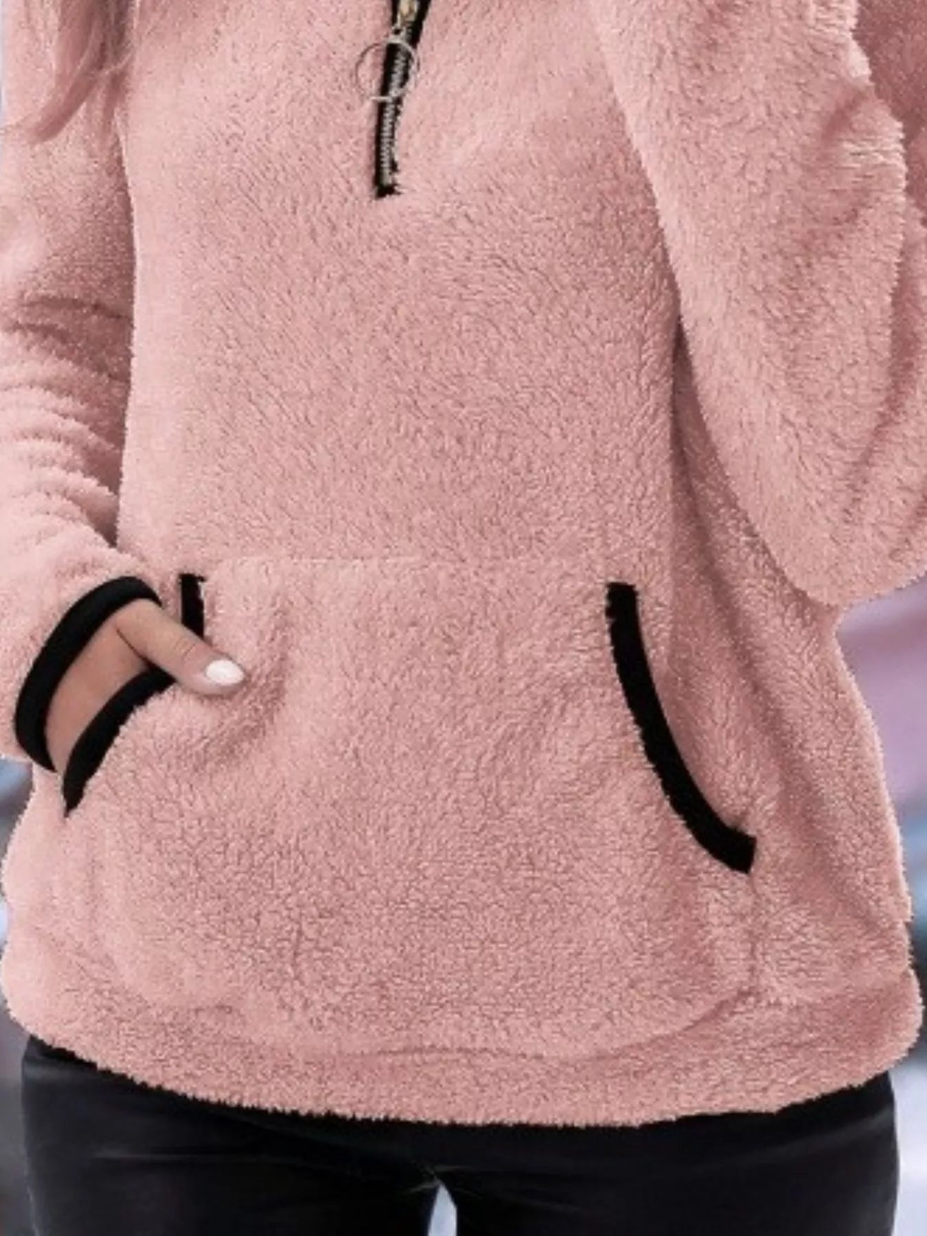 Fashorio Full Size Cozy Fleece Quarter Zip Long Sleeve Sweatshirt Plus Size