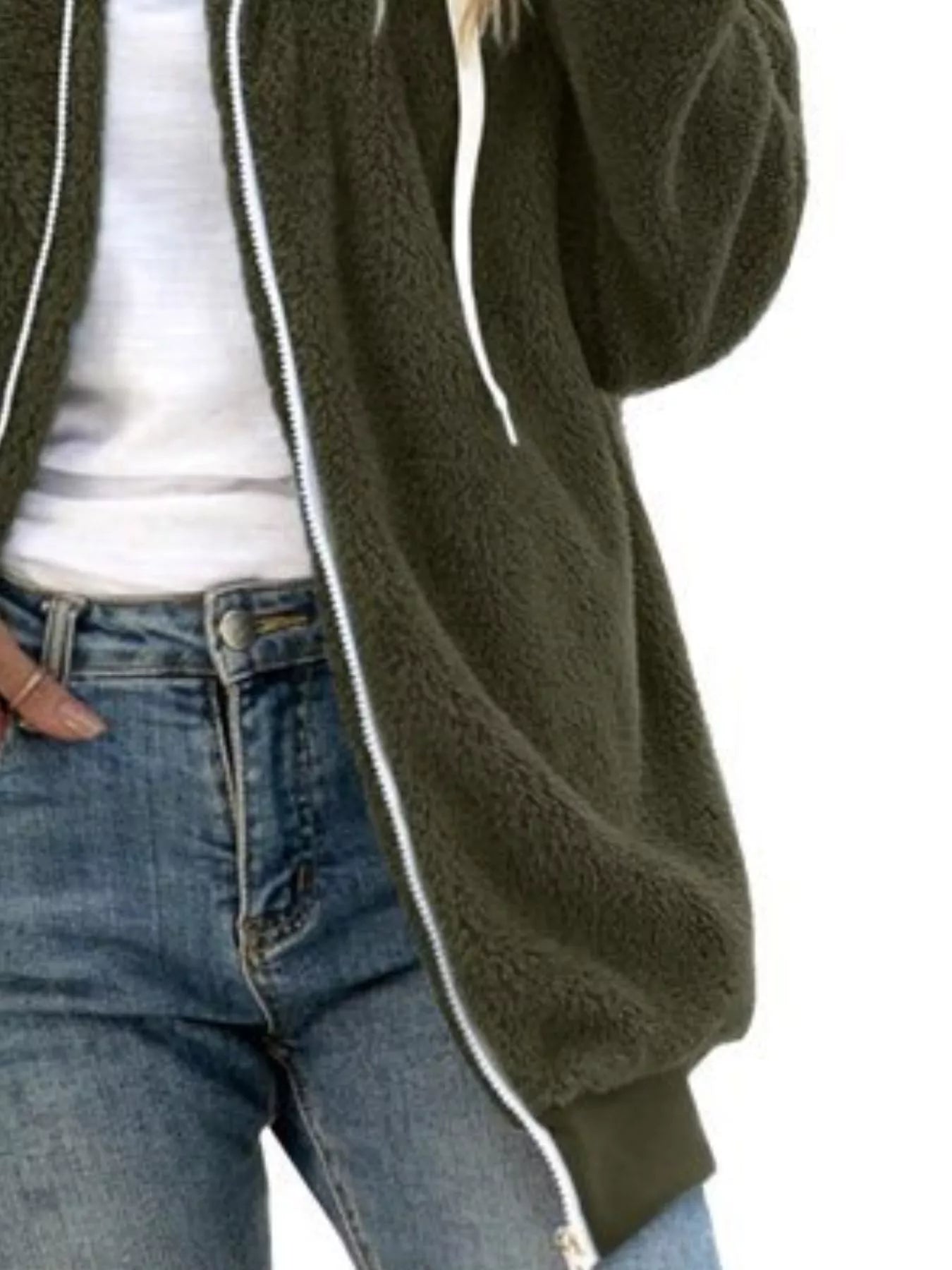 Fashorio Full Size Cozy Fleece Zip-Up Hooded Jacket Plus Size