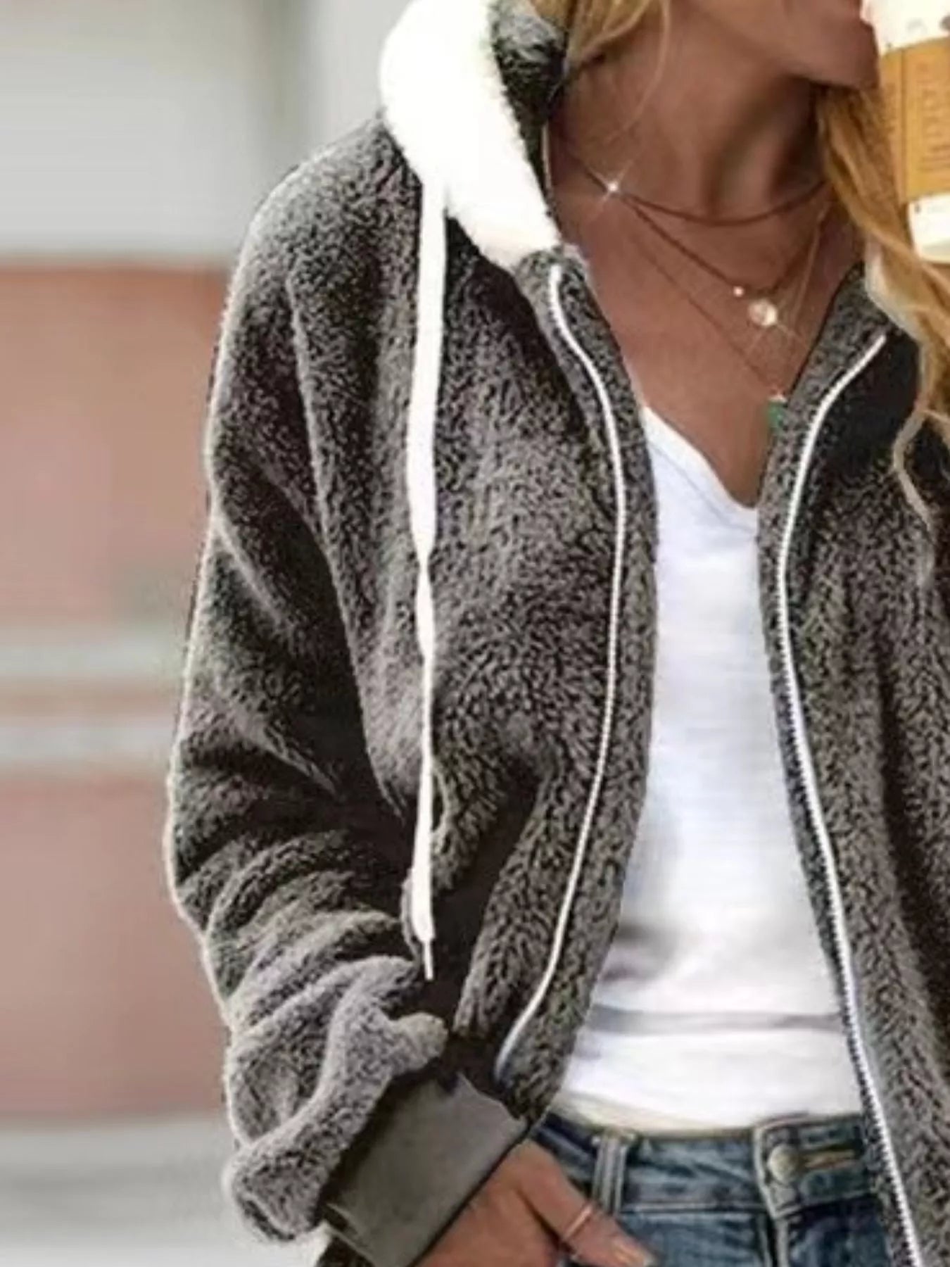 Fashorio Full Size Cozy Fleece Zip-Up Hooded Jacket Plus Size