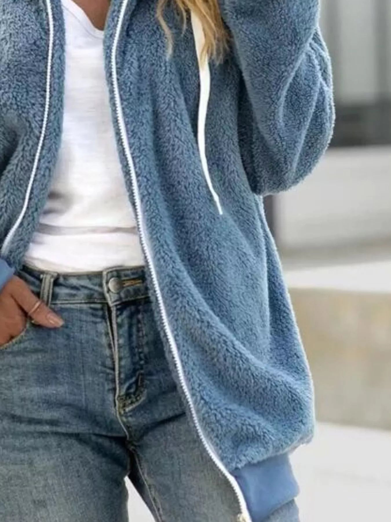 Fashorio Full Size Cozy Fleece Zip-Up Hooded Jacket Plus Size