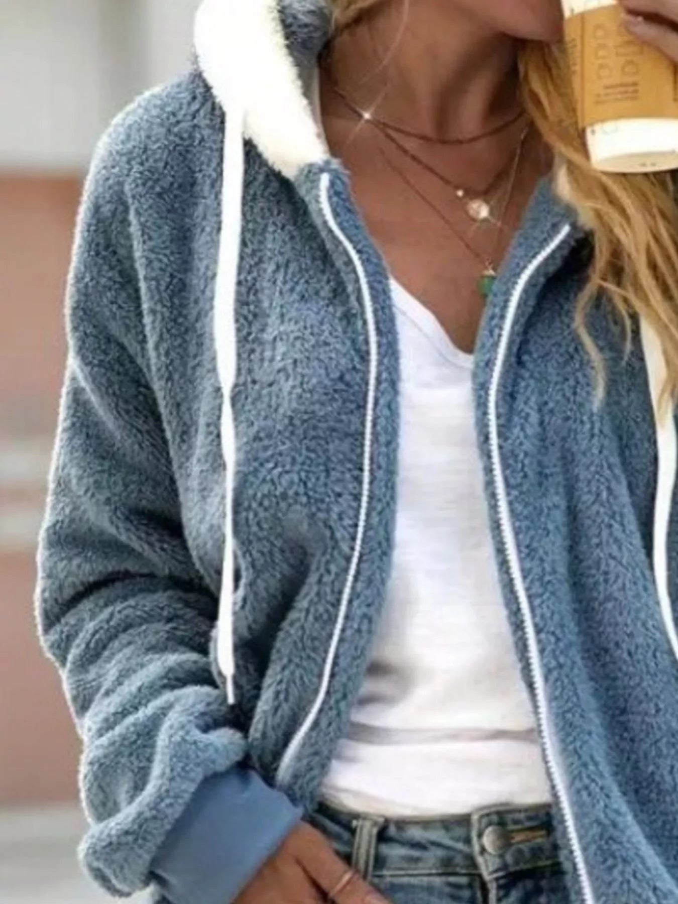 Fashorio Full Size Cozy Fleece Zip-Up Hooded Jacket Plus Size