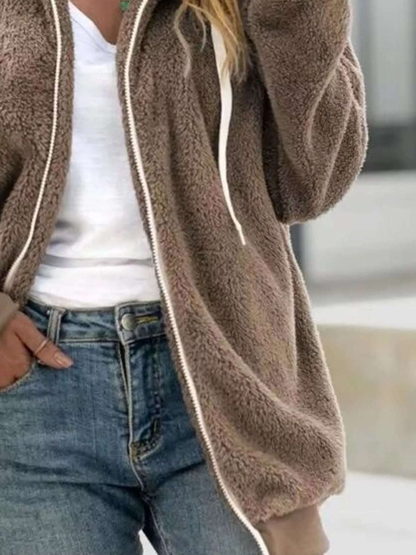 Fashorio Full Size Cozy Fleece Zip-Up Hooded Jacket Plus Size