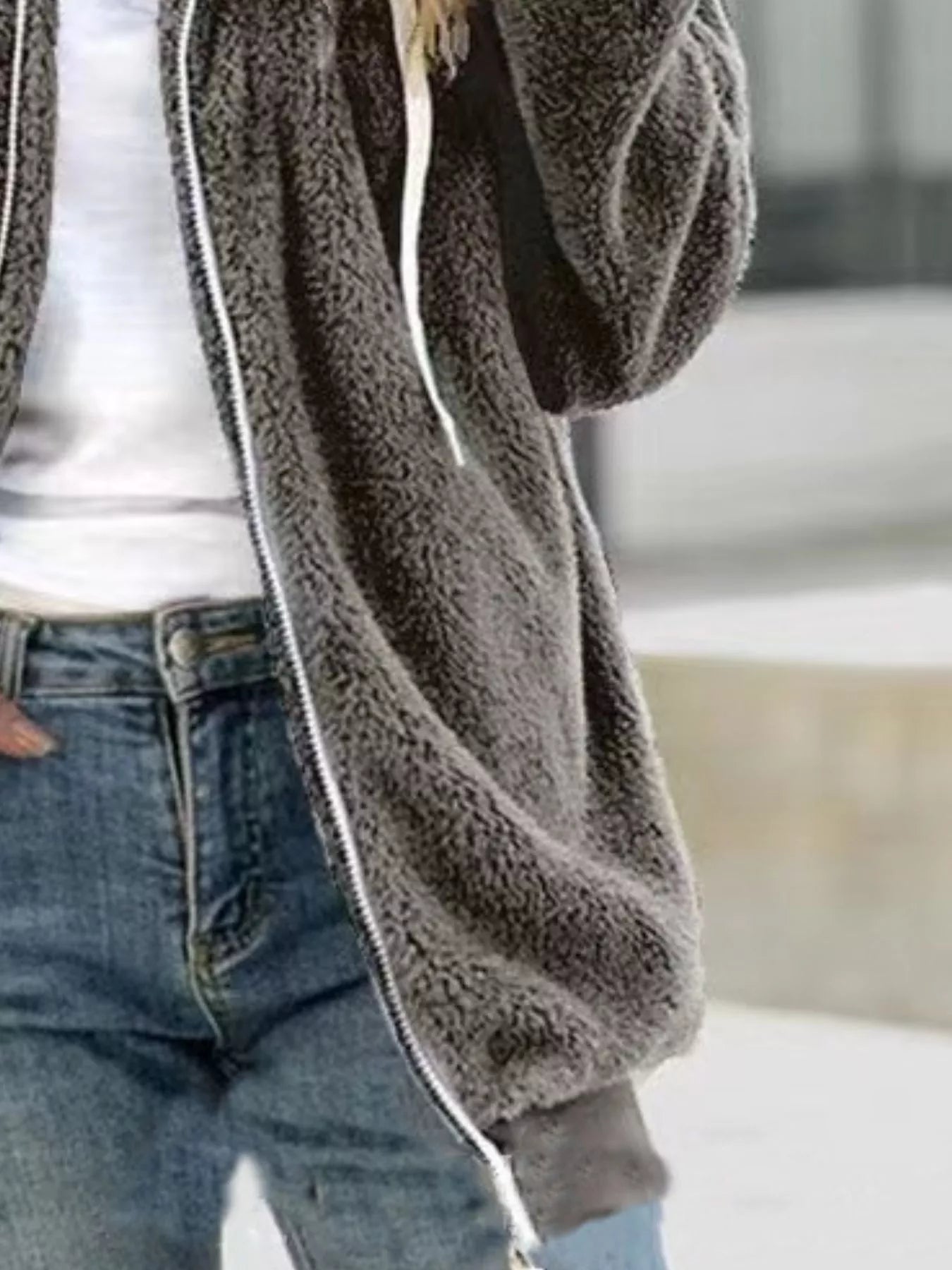 Fashorio Full Size Cozy Fleece Zip-Up Hooded Jacket Plus Size