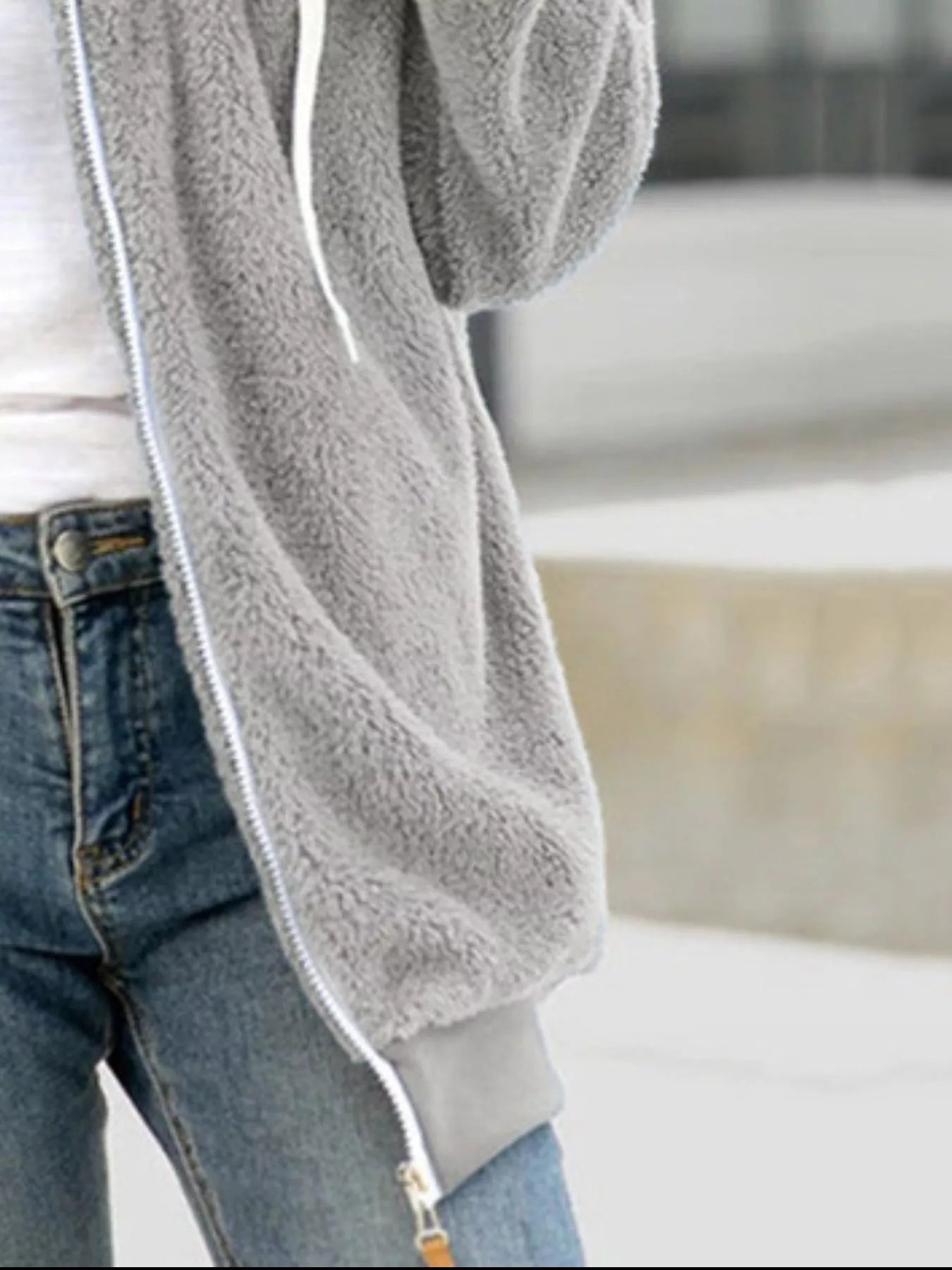 Fashorio Full Size Cozy Fleece Zip-Up Hooded Jacket Plus Size