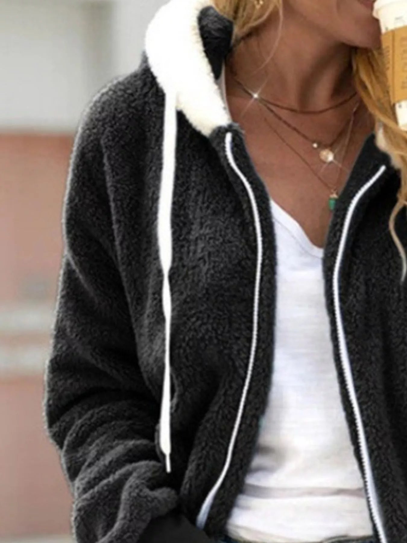 Fashorio Full Size Cozy Fleece Zip-Up Hooded Jacket Plus Size