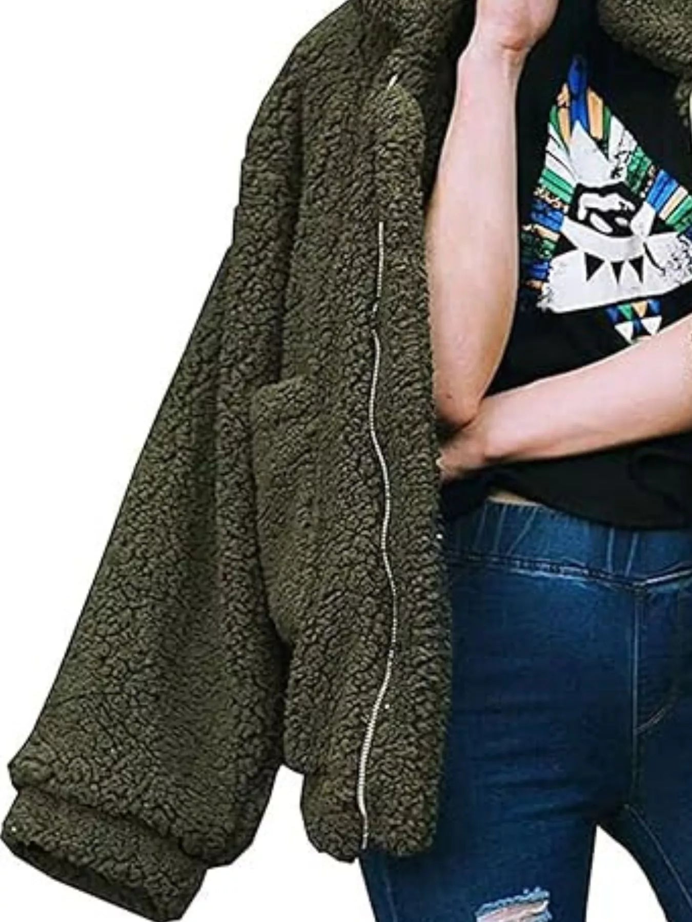 Fashorio Full Size Cozy Fleece Zip Up Jacket Plus Size