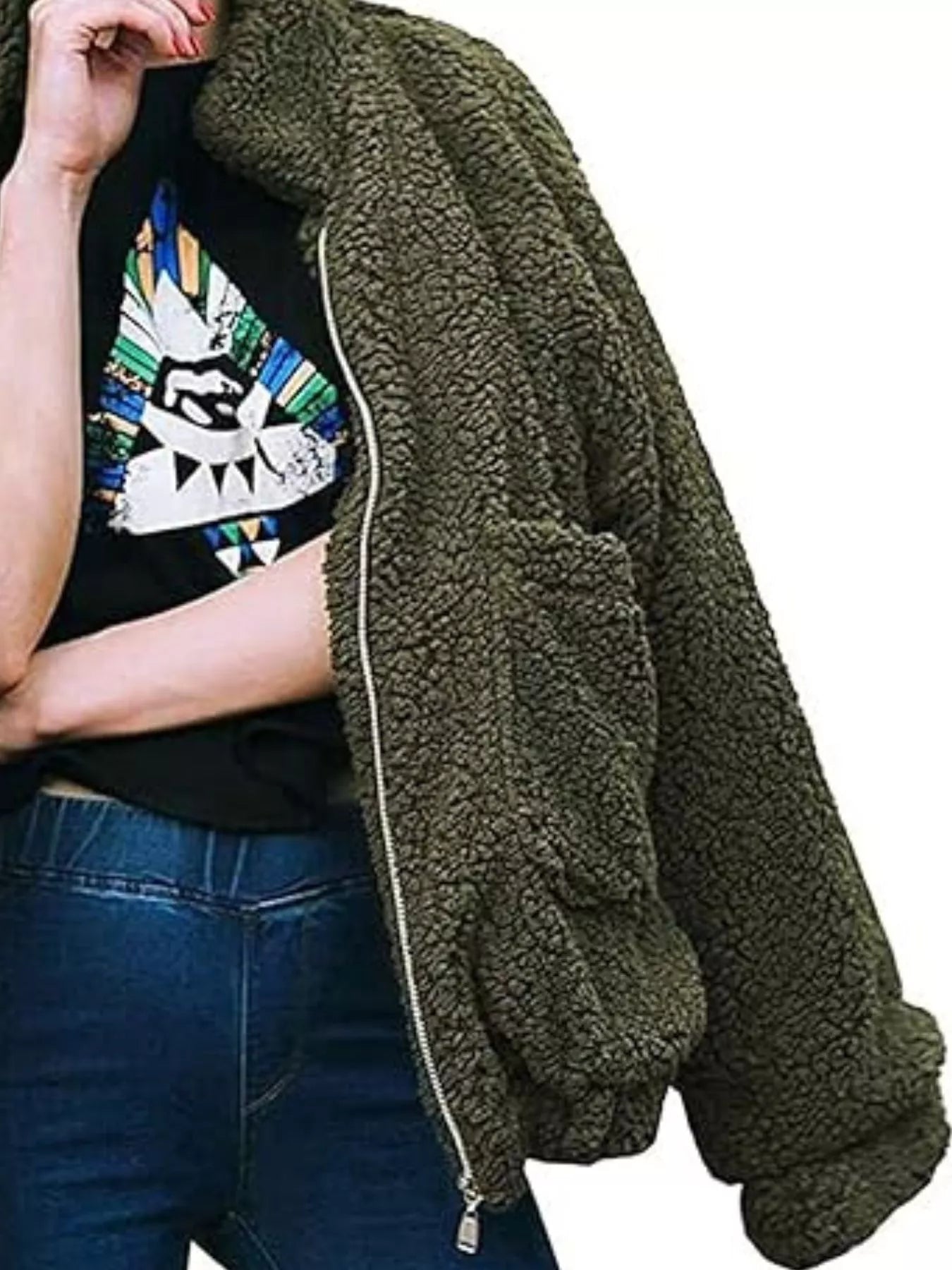 Fashorio Full Size Cozy Fleece Zip Up Jacket Plus Size