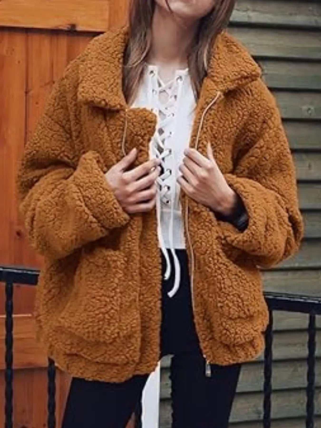 Fashorio Full Size Cozy Fleece Zip Up Jacket Plus Size