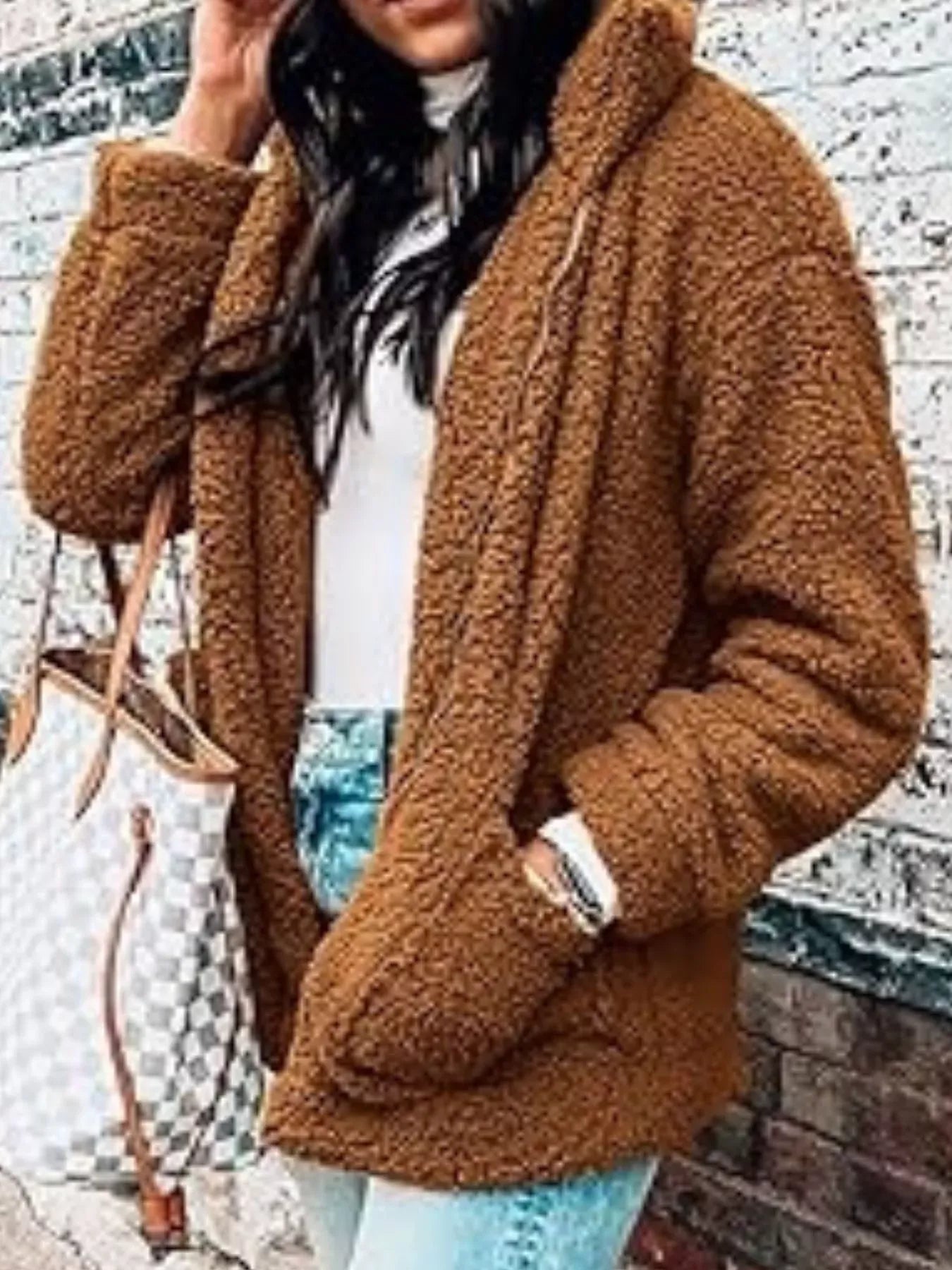 Fashorio Full Size Cozy Fleece Zip Up Jacket Plus Size