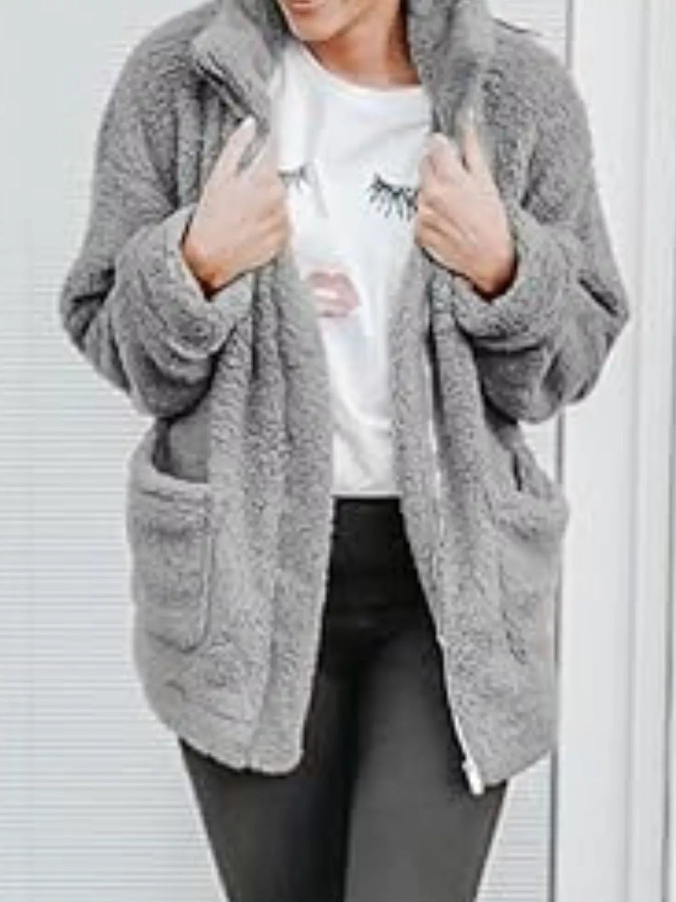 Fashorio Full Size Cozy Fleece Zip Up Jacket Plus Size