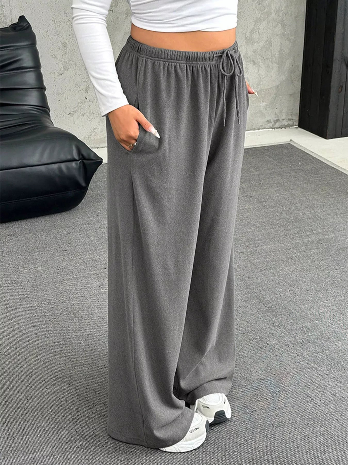 Fashorio Full Size Drawstring Wide Leg Pants Plus Size