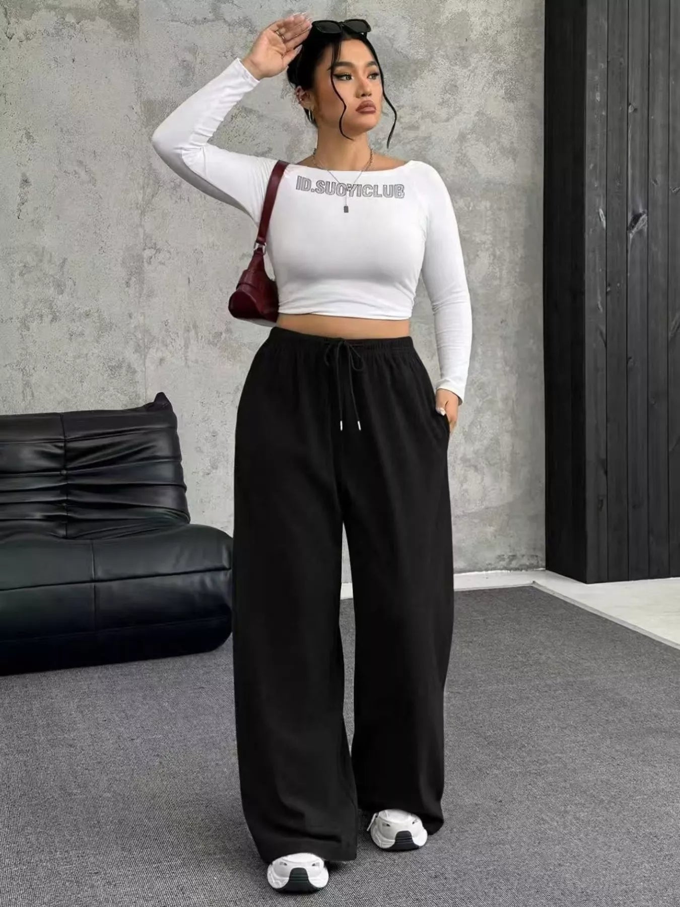 Fashorio Full Size Drawstring Wide Leg Pants Plus Size
