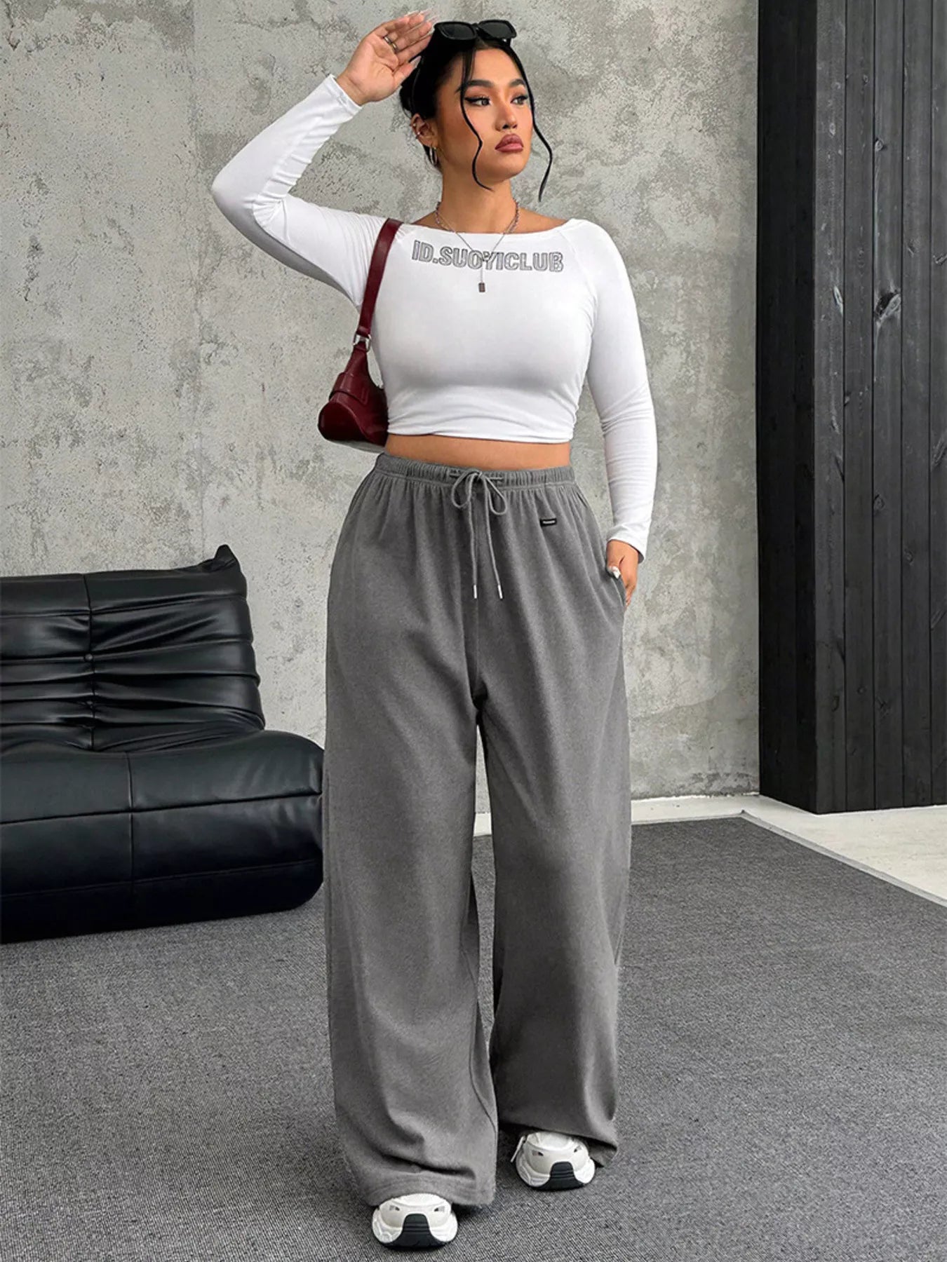 Fashorio Full Size Drawstring Wide Leg Pants Plus Size