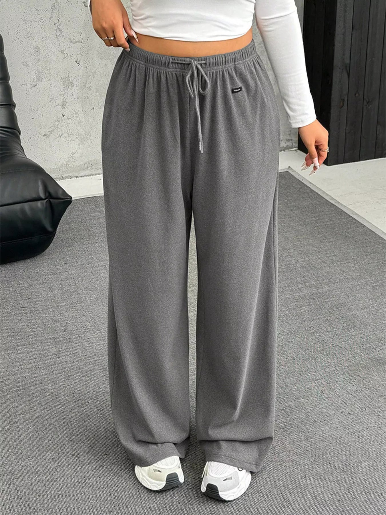 Fashorio Full Size Drawstring Wide Leg Pants Plus Size