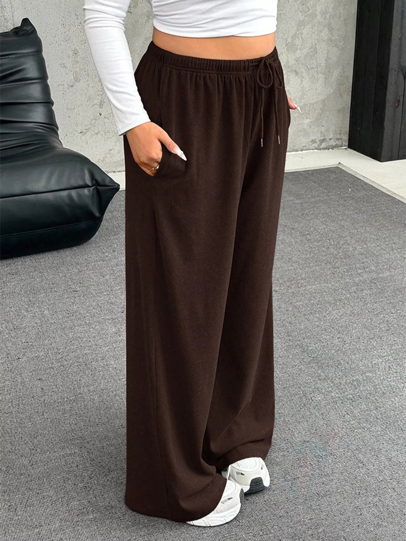 Fashorio Full Size Drawstring Wide Leg Pants Plus Size