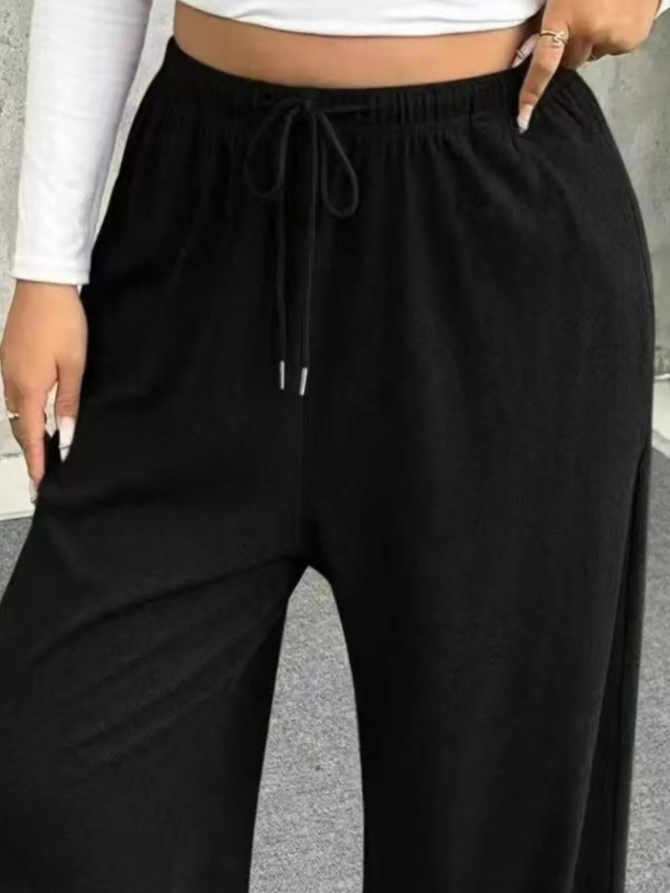 Fashorio Full Size Drawstring Wide Leg Pants Plus Size