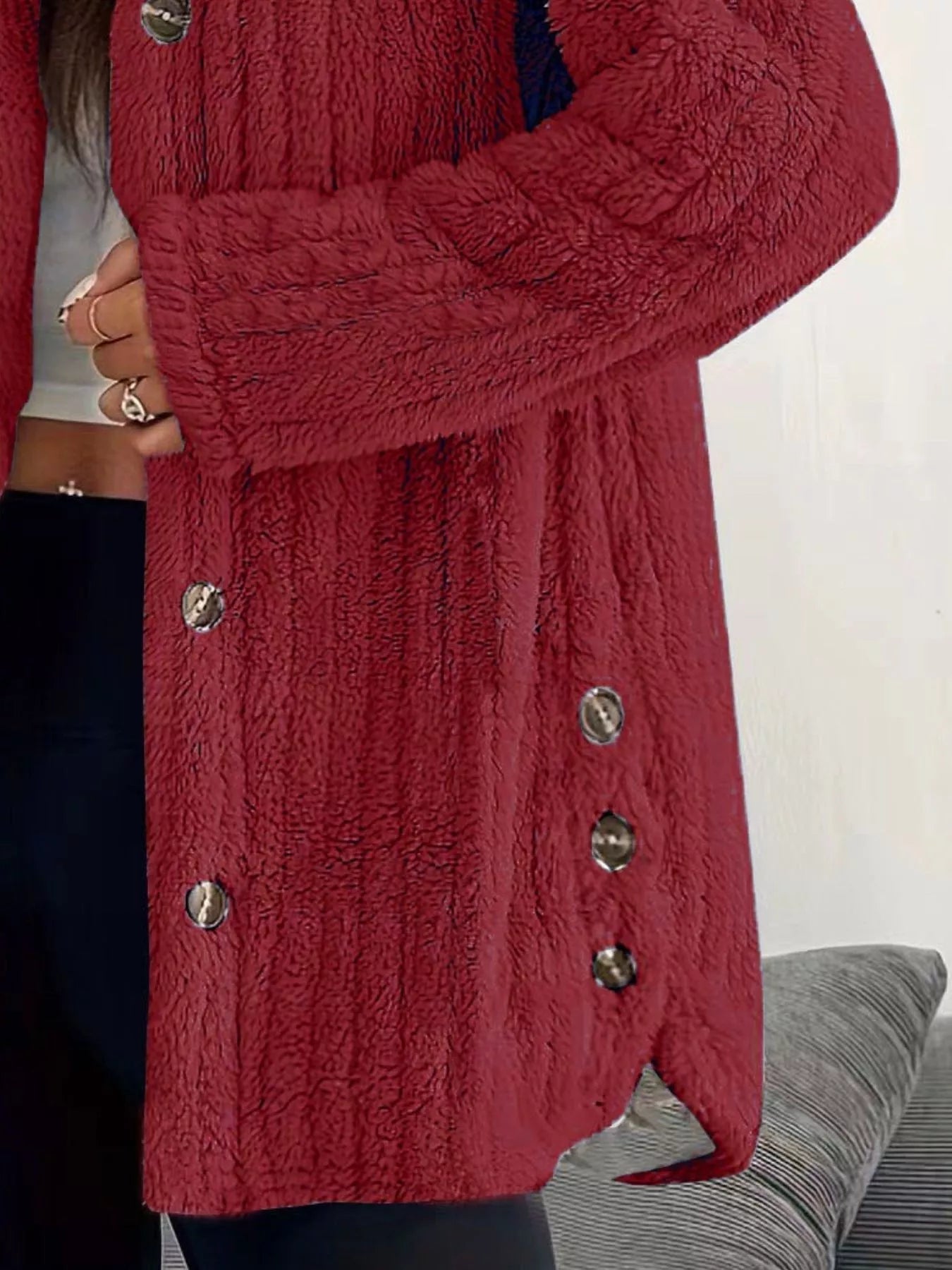 Fashorio Full Size Fleece Button Up Hooded Outerwear Plus Size