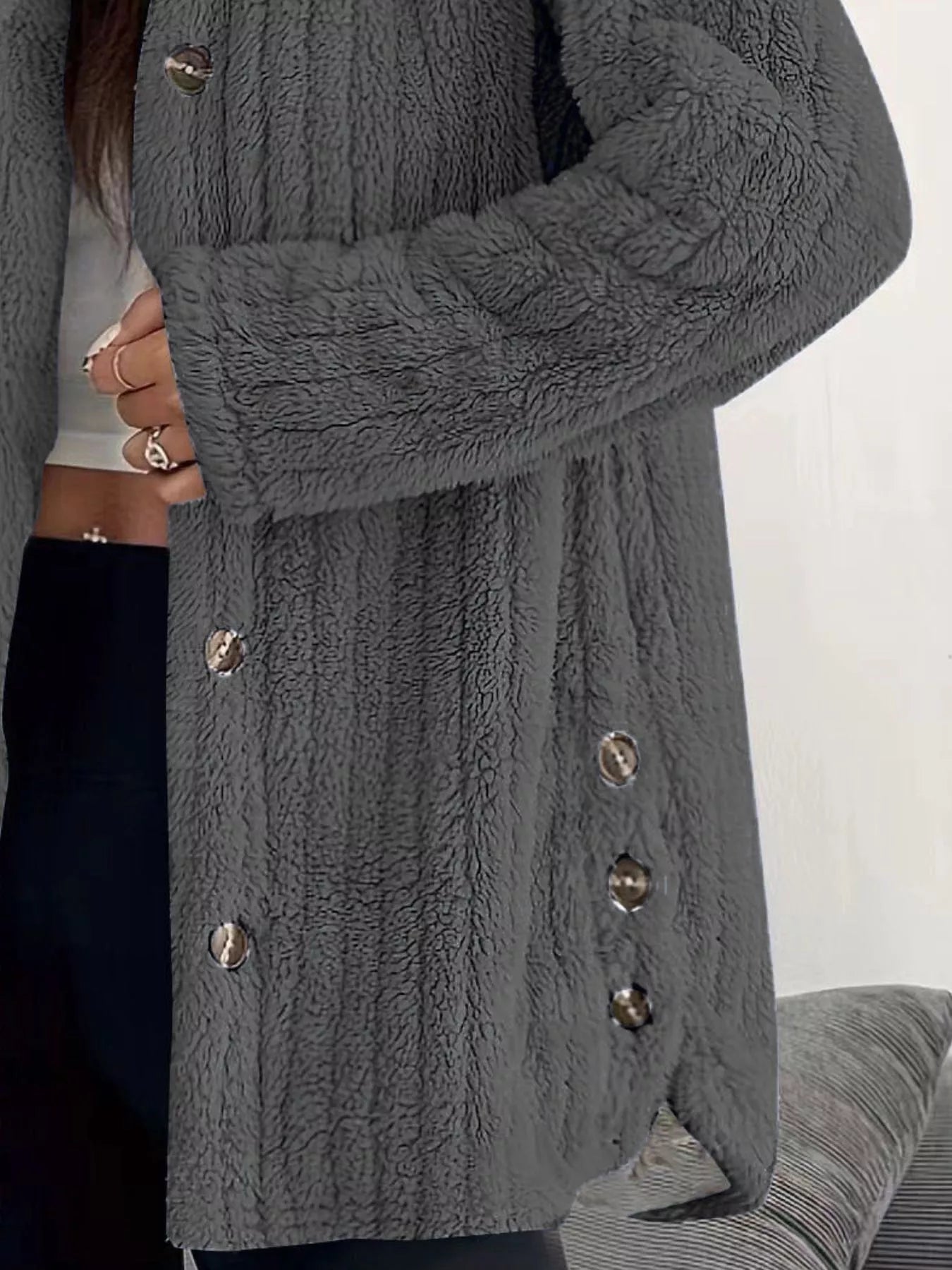 Fashorio Full Size Fleece Button Up Hooded Outerwear Plus Size