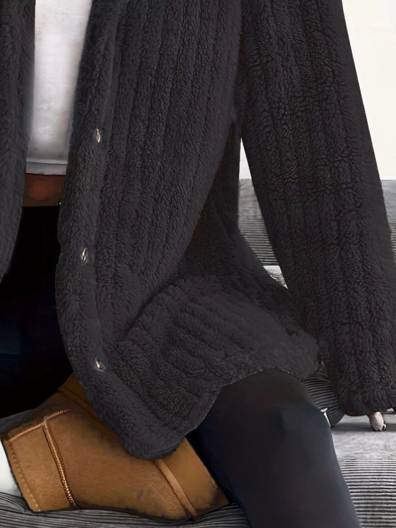 Fashorio Full Size Fleece Button Up Hooded Outerwear Plus Size