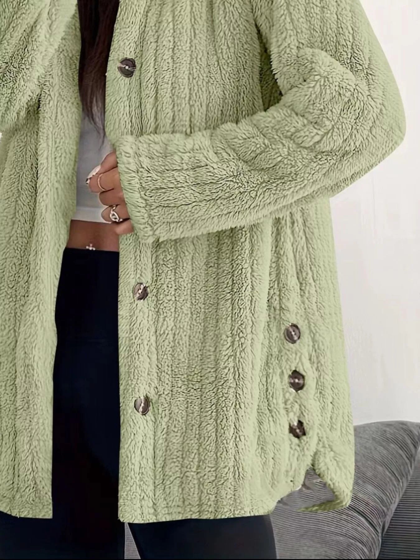 Fashorio Full Size Fleece Button Up Hooded Outerwear Plus Size