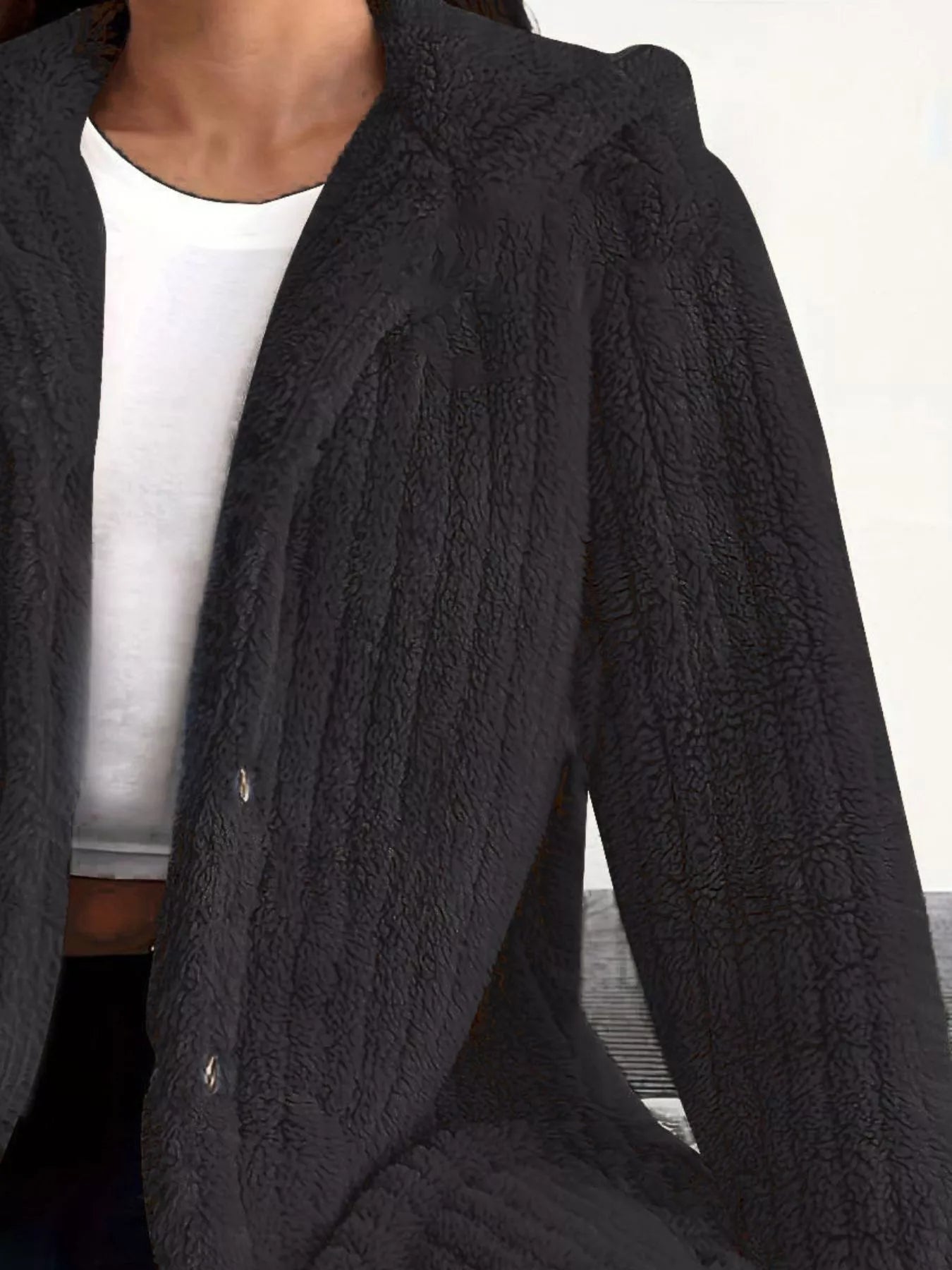 Fashorio Full Size Fleece Button Up Hooded Outerwear Plus Size