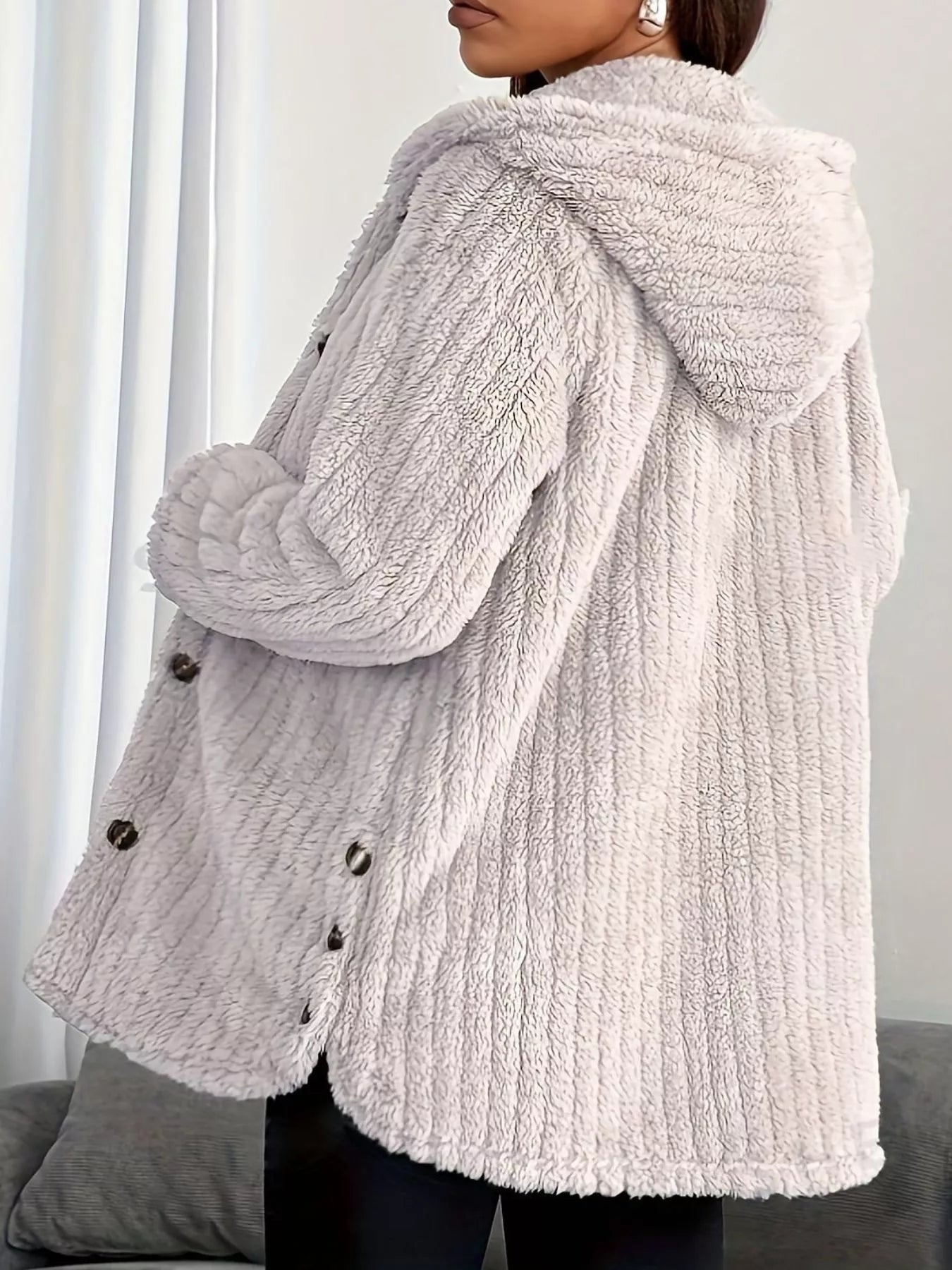 Fashorio Full Size Fleece Button Up Hooded Outerwear Plus Size