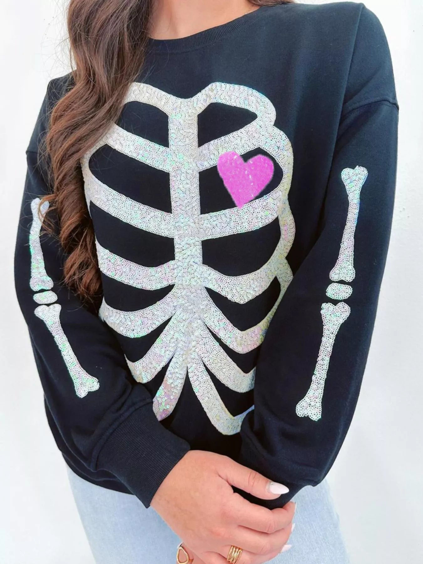 Fashorio Full Size Halloween Round Neck Long Sleeve Sweatshirt Plus Size