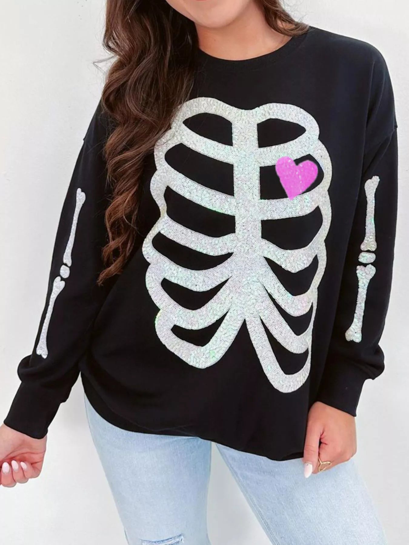 Fashorio Full Size Halloween Round Neck Long Sleeve Sweatshirt Plus Size