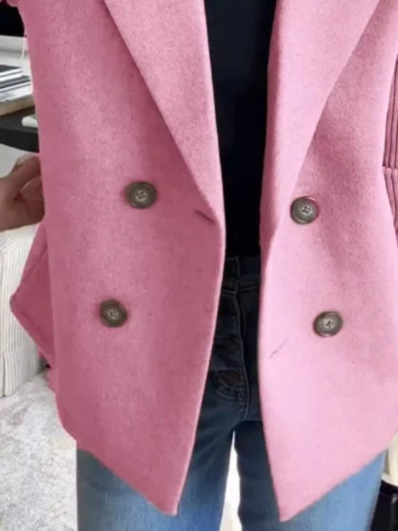 Fashorio Full Size Knit Sleeve Double-Breasted Outerwear Plus Size