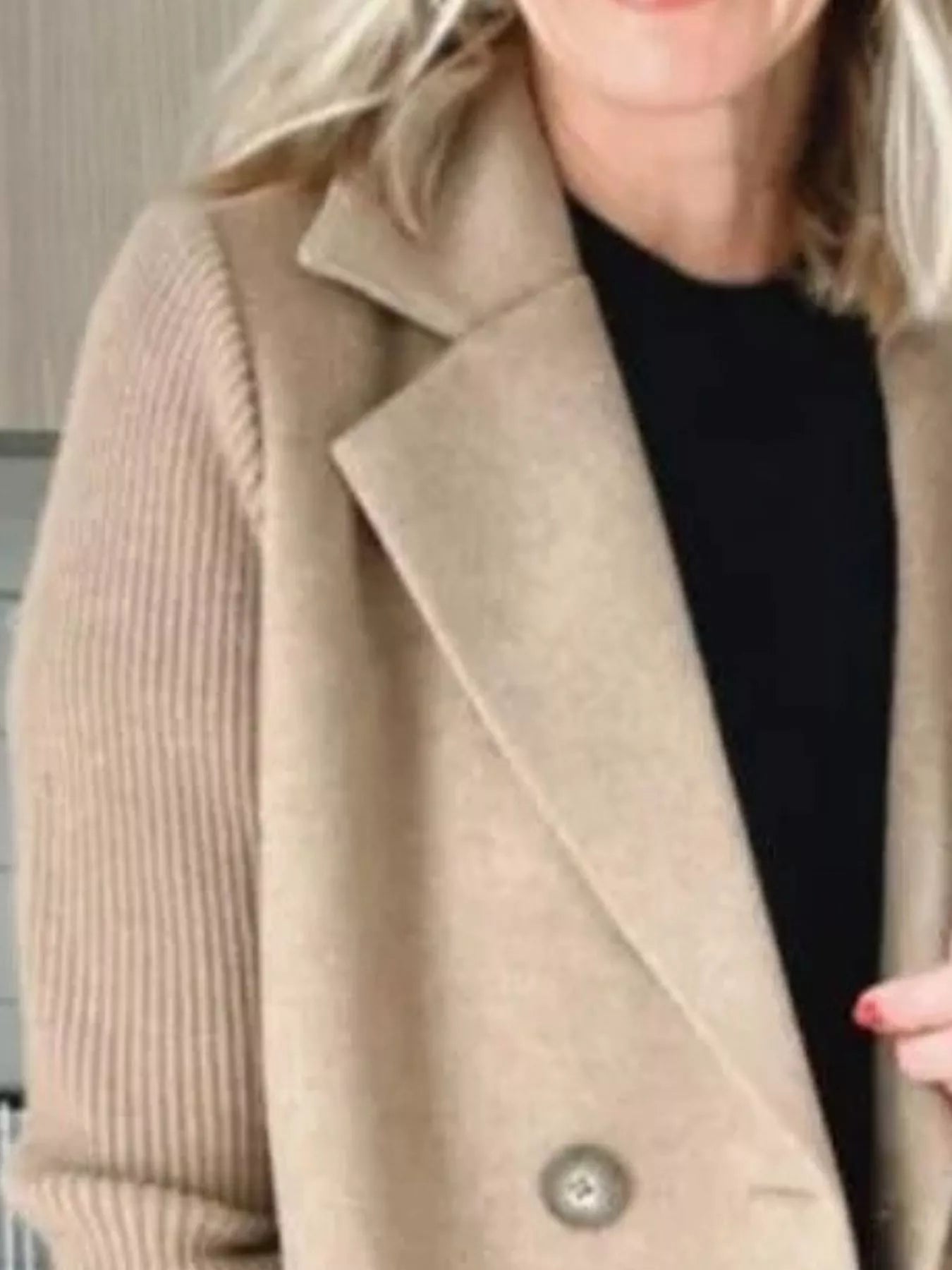 Fashorio Full Size Knit Sleeve Double-Breasted Outerwear Plus Size