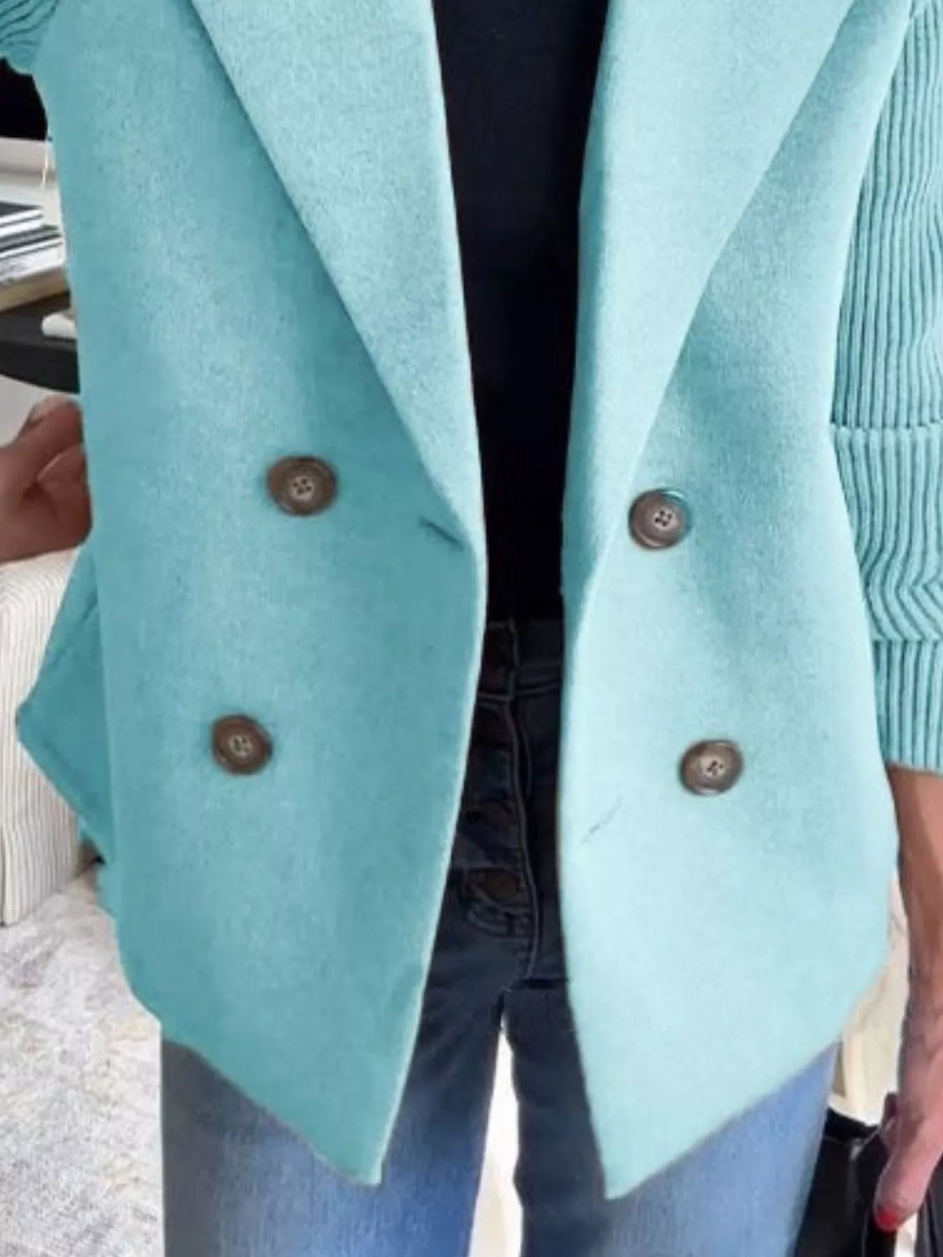 Fashorio Full Size Knit Sleeve Double-Breasted Outerwear Plus Size