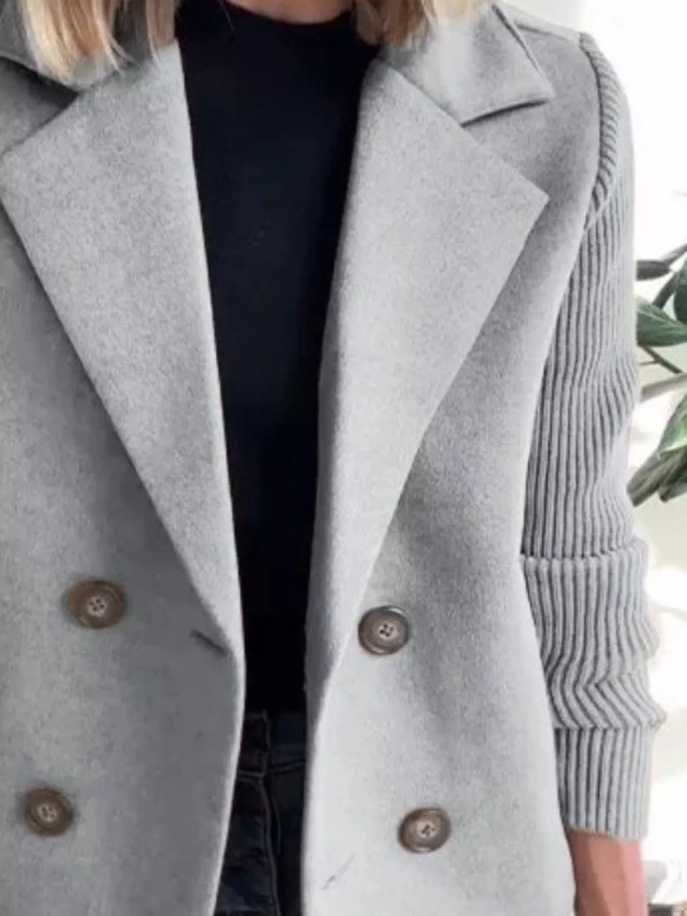 Fashorio Full Size Knit Sleeve Double-Breasted Outerwear Plus Size