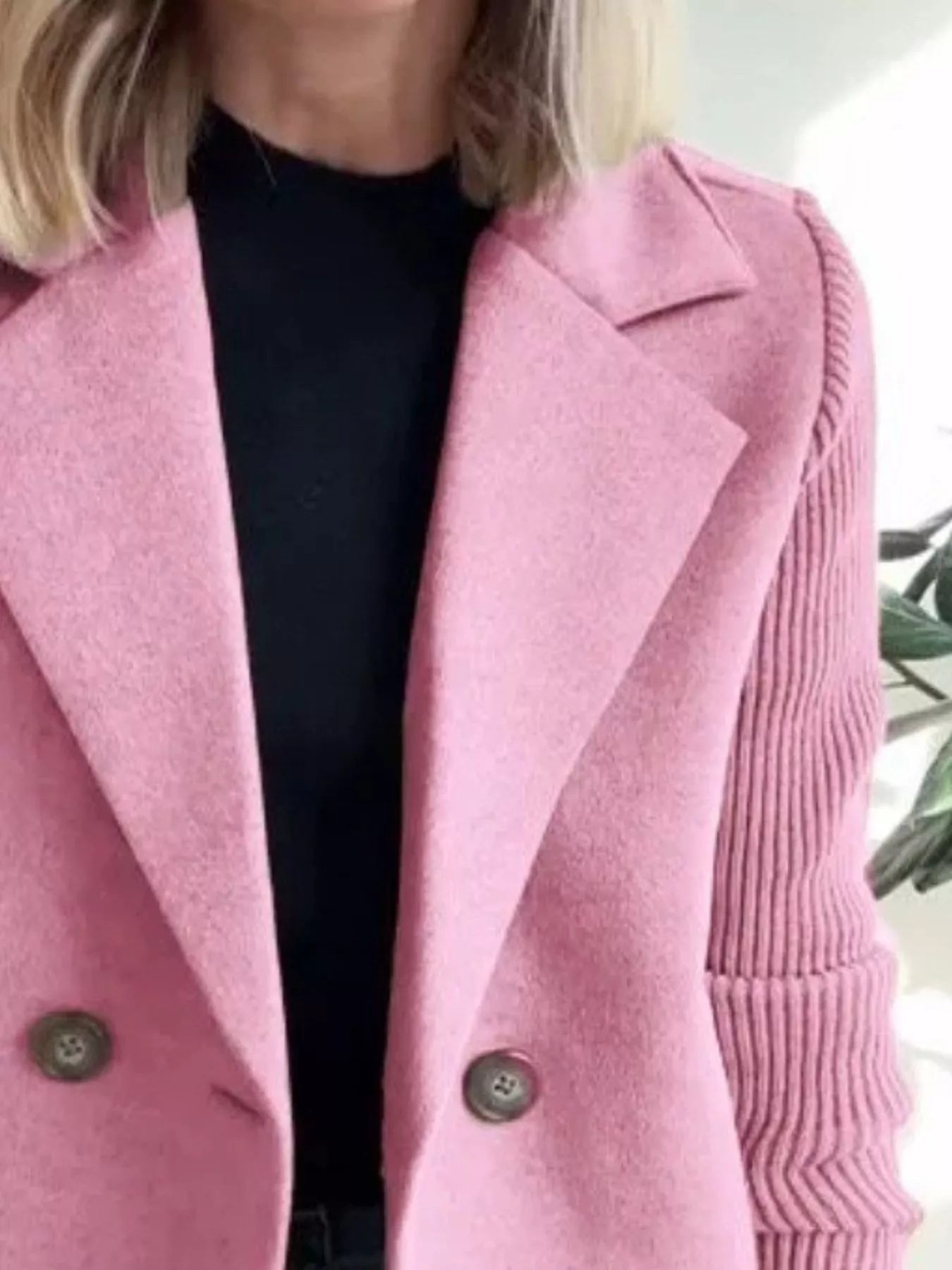 Fashorio Full Size Knit Sleeve Double-Breasted Outerwear Plus Size