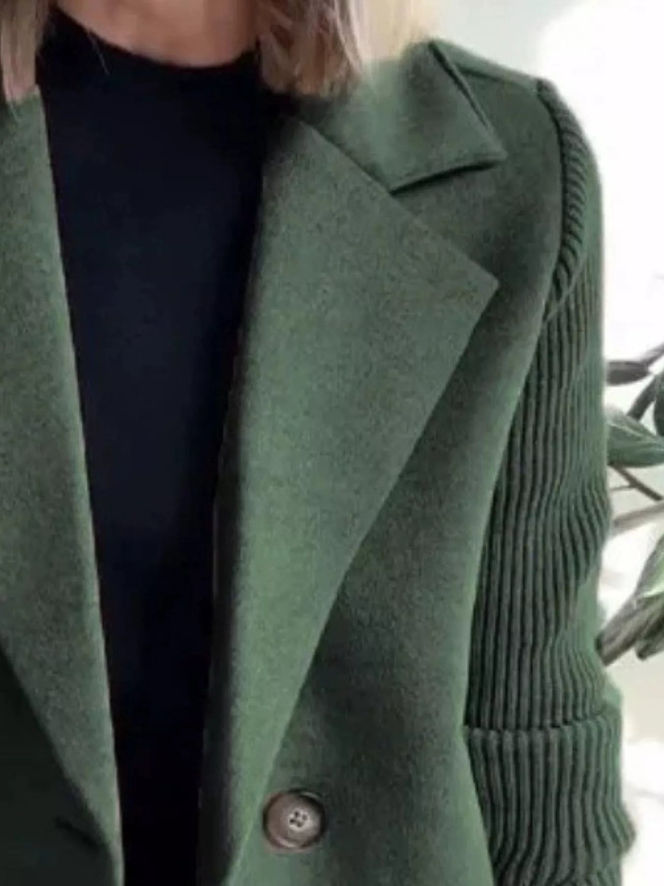 Fashorio Full Size Knit Sleeve Double-Breasted Outerwear Plus Size