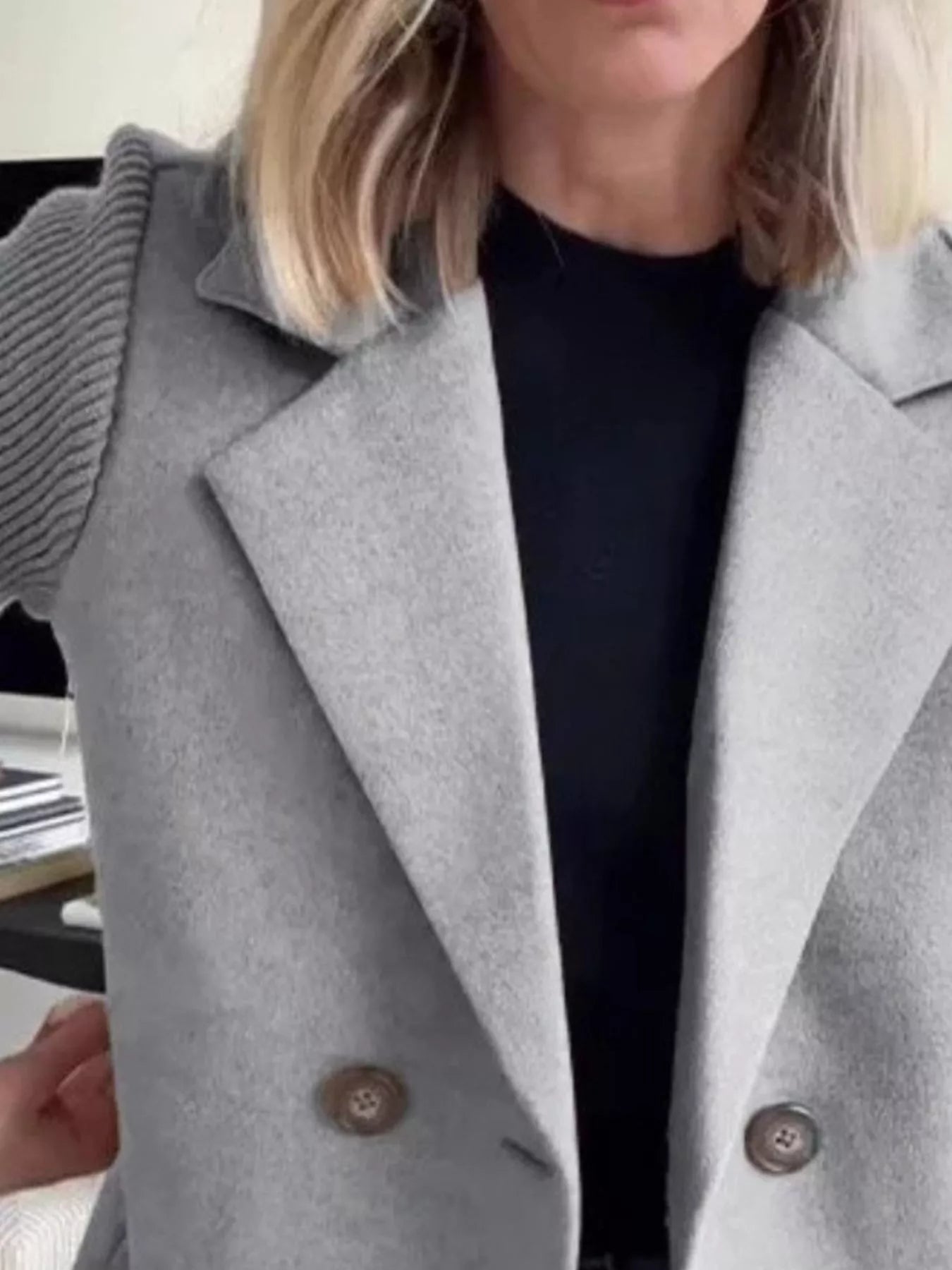 Fashorio Full Size Knit Sleeve Double-Breasted Outerwear Plus Size