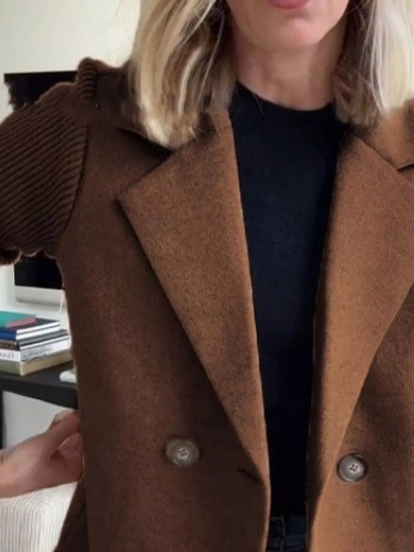 Fashorio Full Size Knit Sleeve Double-Breasted Outerwear Plus Size