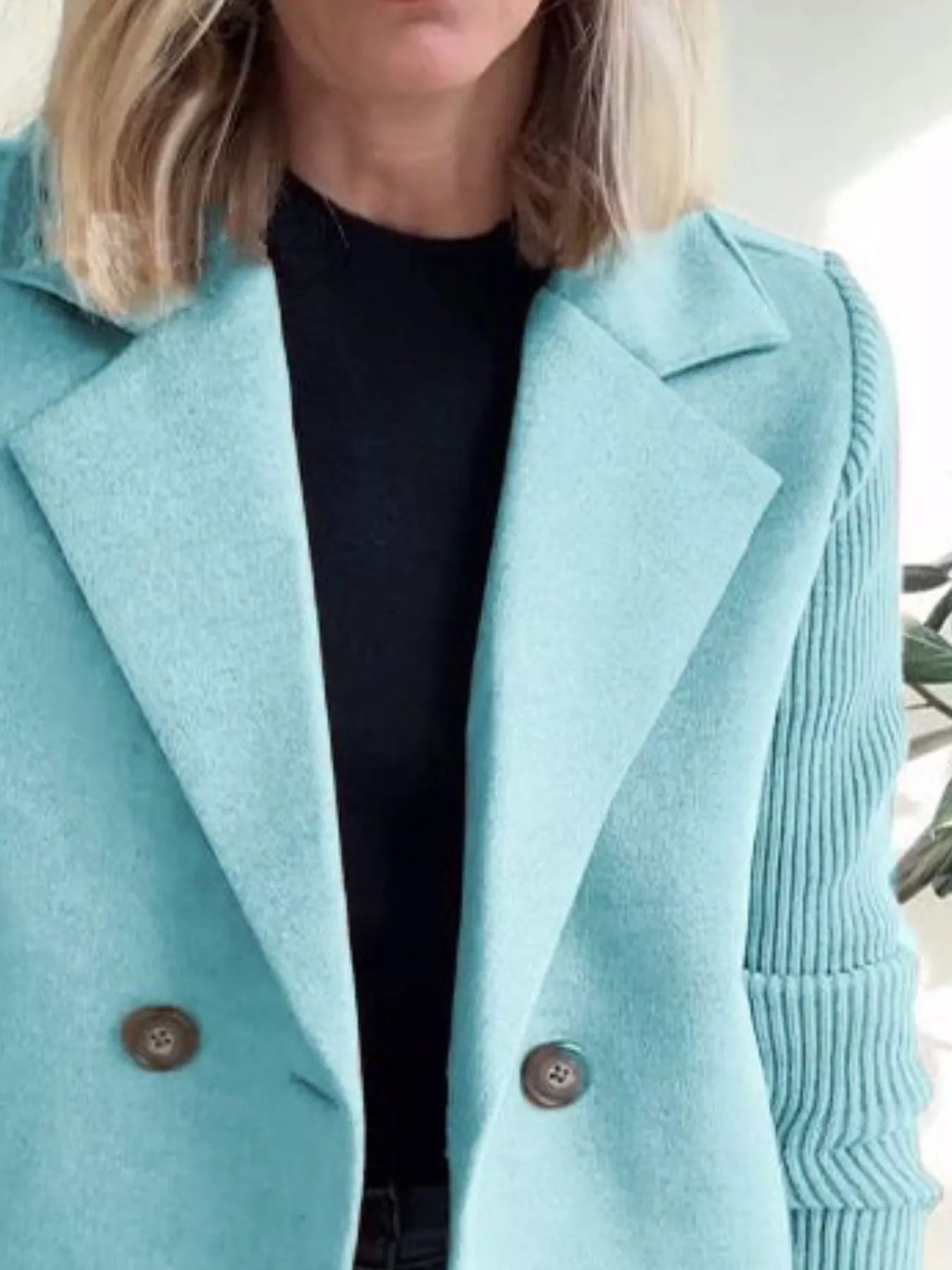 Fashorio Full Size Knit Sleeve Double-Breasted Outerwear Plus Size