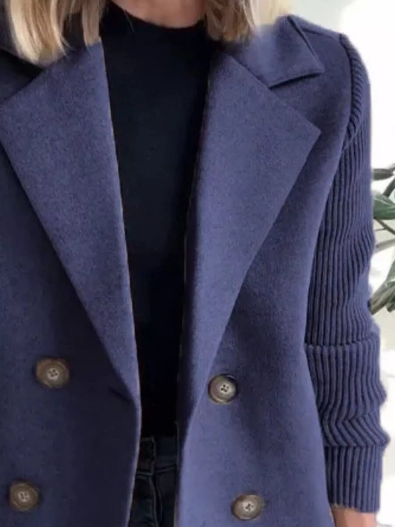 Fashorio Full Size Knit Sleeve Double-Breasted Outerwear Plus Size