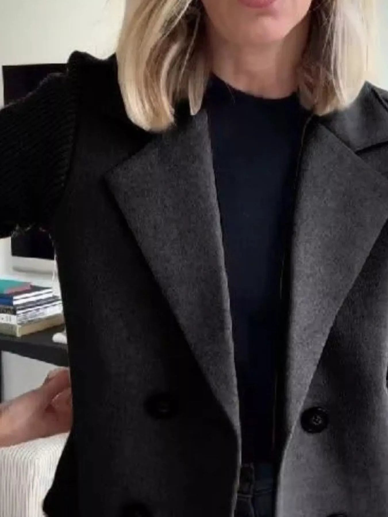 Fashorio Full Size Knit Sleeve Double-Breasted Outerwear Plus Size