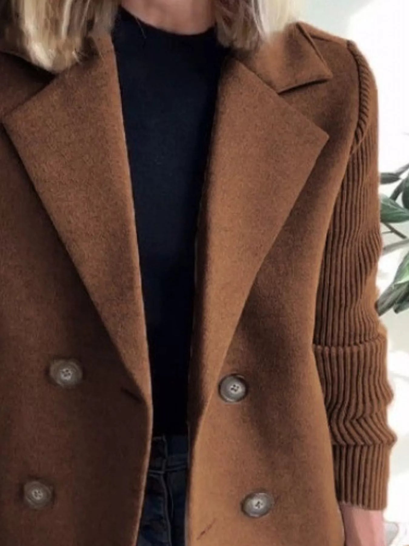 Fashorio Full Size Knit Sleeve Double-Breasted Outerwear Plus Size